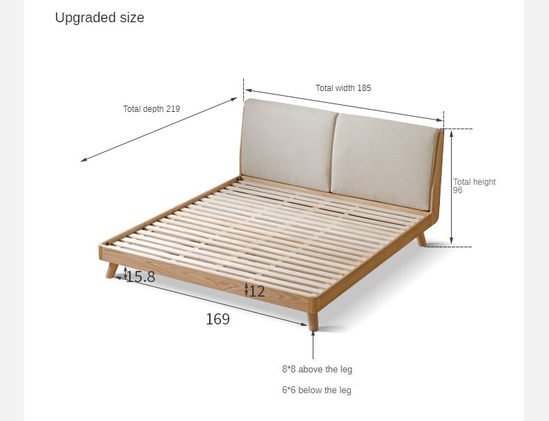 Solid Oak Wood Soft Bed Frame - Queen Size, Natural Wood Finish - Perfect for Master Bedrooms, Guest Rooms & Cozy Home Decor