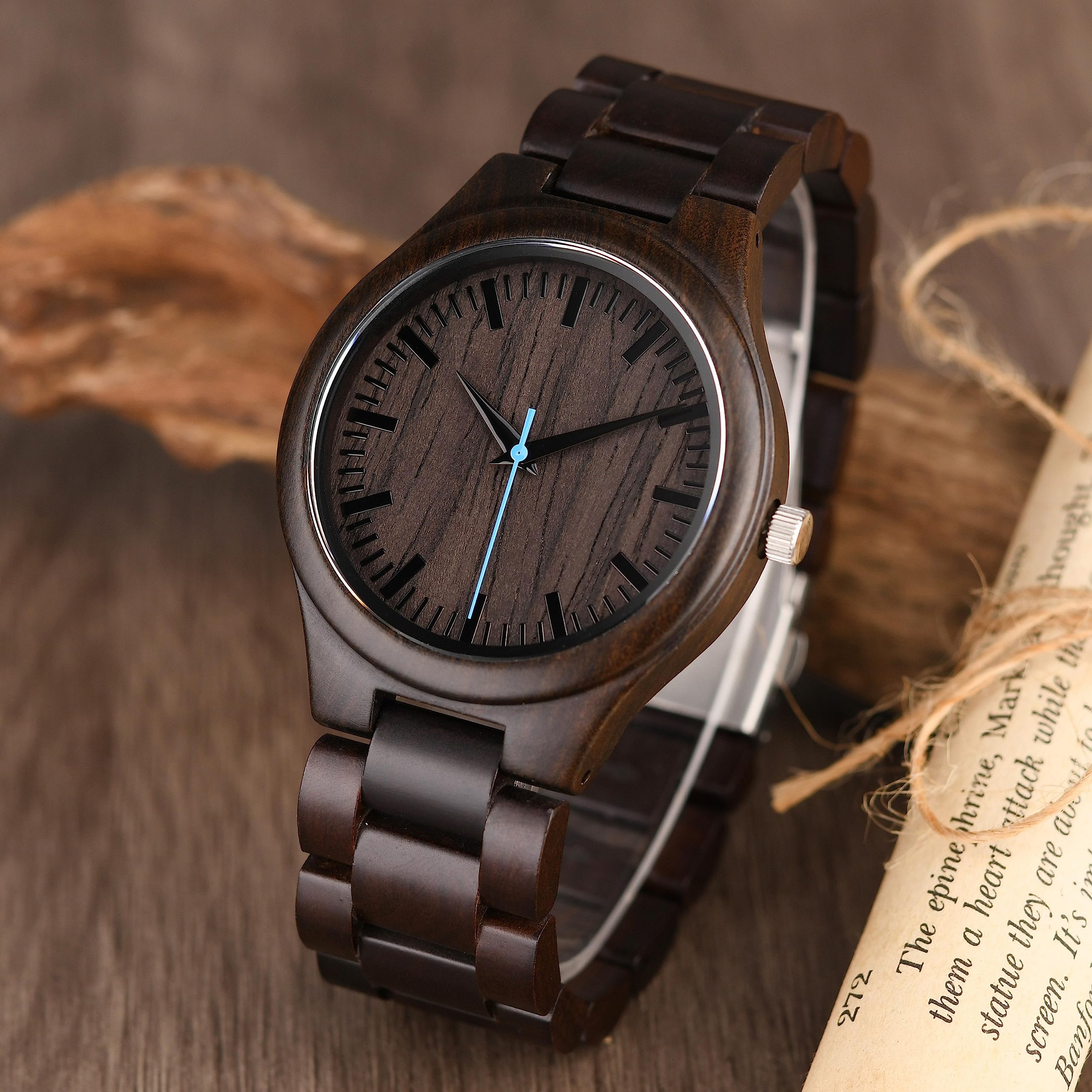 Personalized Engraved Ebony Wood Watch for Men - Custom Anniversary, Birthday Gift for Husband, Boyfriend, Groomsman - Perfect for Weddings, Special Occasions & Everyday Wear