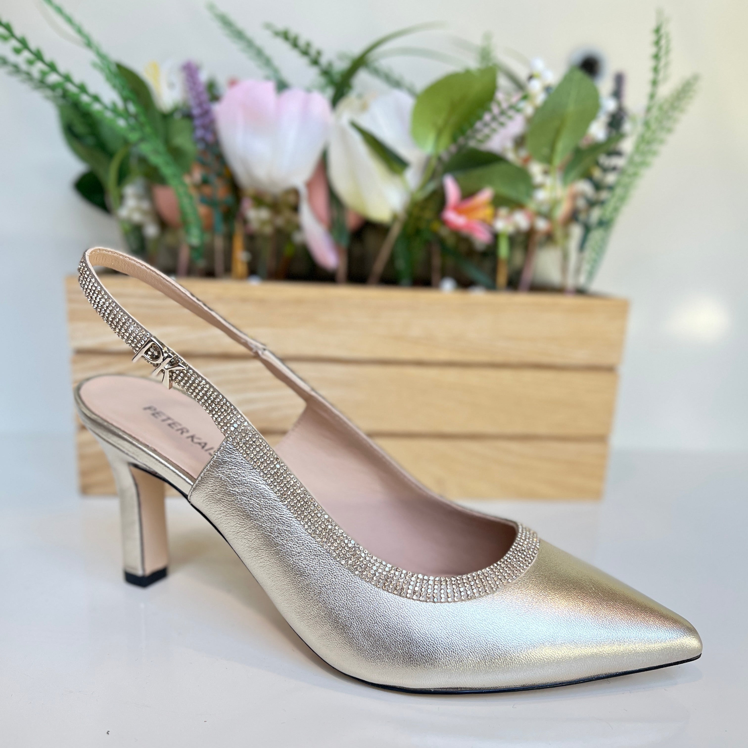PETER KAISER Women's Gold Slingback Heels with Diamante Detail - Elegant Evening Shoes for Parties, Weddings & Special Occasions