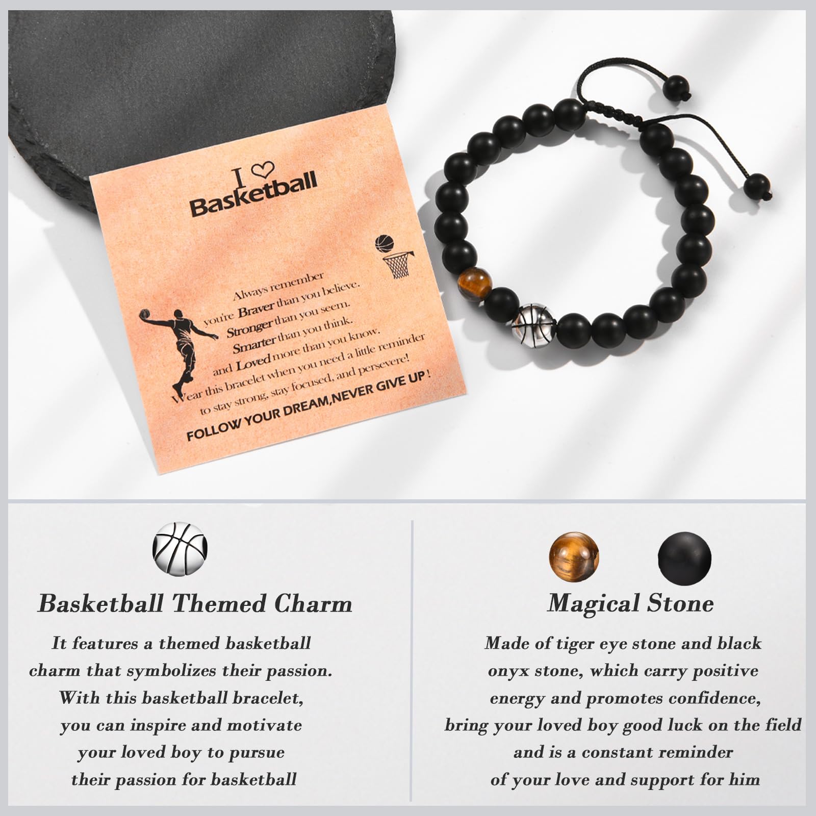 KORAS Football Basketball Bracelet for Teenage Boys - Sports Jewelry Gift for Son, Nephew, Grandson - Perfect for Birthday, Graduation, Christmas - Great for Game Day & Sports Fans
