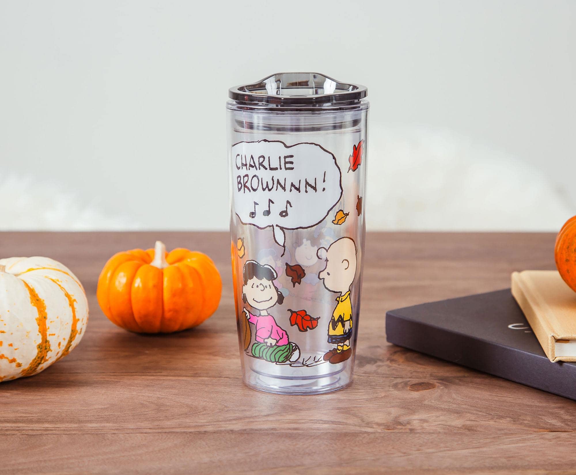 Silver Buffalo Peanuts Charlie Brown & Lucy 20oz Double Wall Insulated Travel Tumbler with Slide Close Lid - Perfect for Coffee, Tea & Cold Drinks at Home, Office or On-The-Go