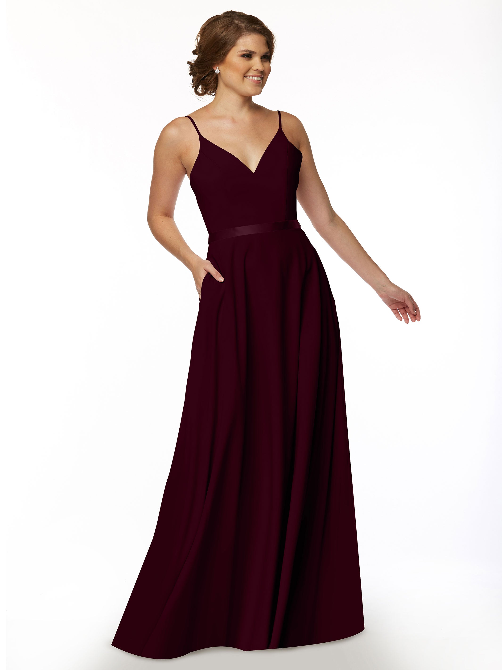 Elegant 80112 Spaghetti Strap Stretch Chiffon A-Line Bridesmaid Dress with Sash - Perfect for Weddings, Formal Events & Special Occasions