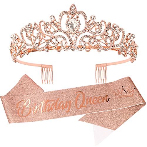 Elegant Silver Birthday Crowns & Tiaras for Women - Queen Birthday Sash Set - Perfect for Birthday Parties, Bachelorette Celebrations & Special Occasions