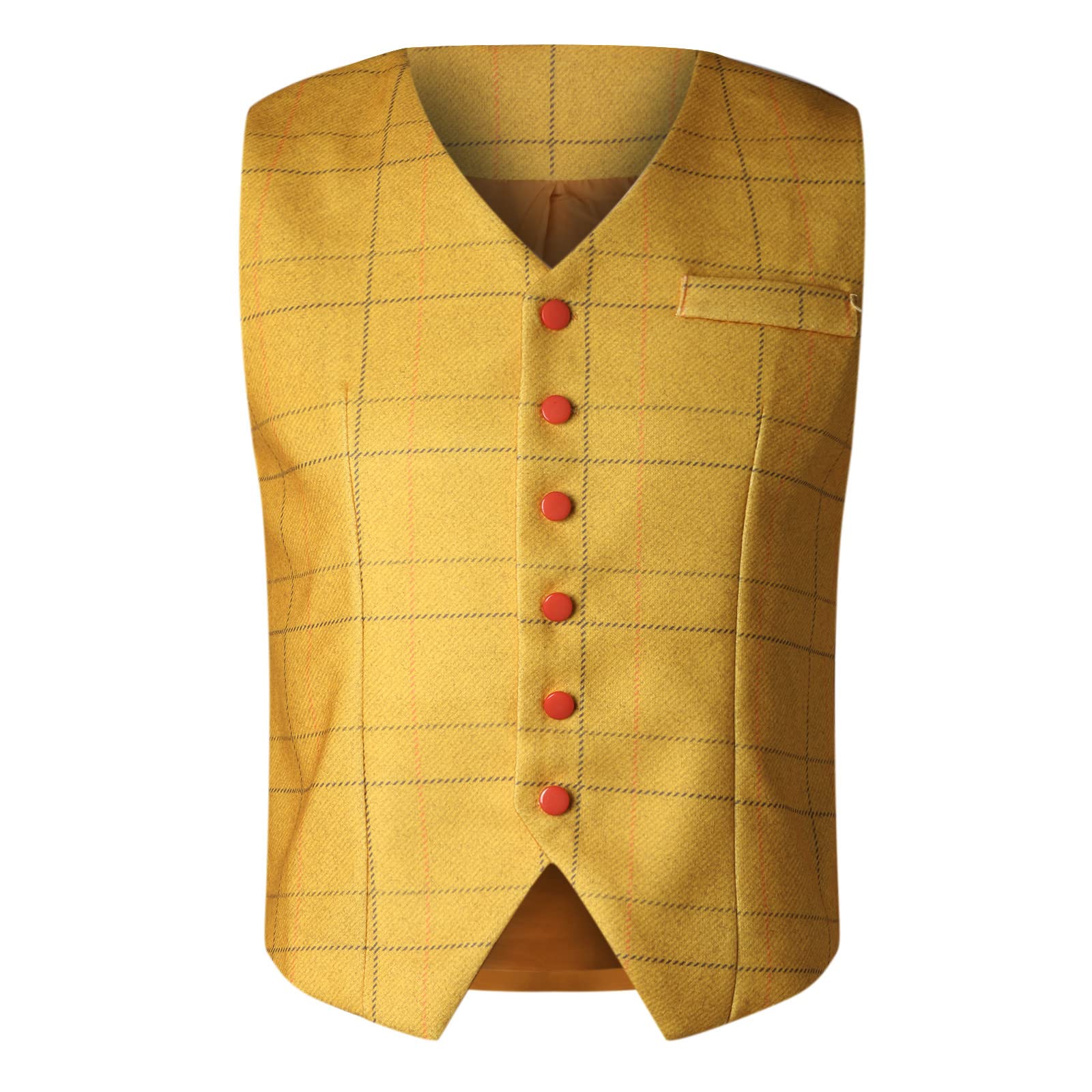 Men's Slim Fit Plaid Wool Vest - Vintage Herringbone Satin Lined Jacket for Casual Wear & Outdoor Activities
