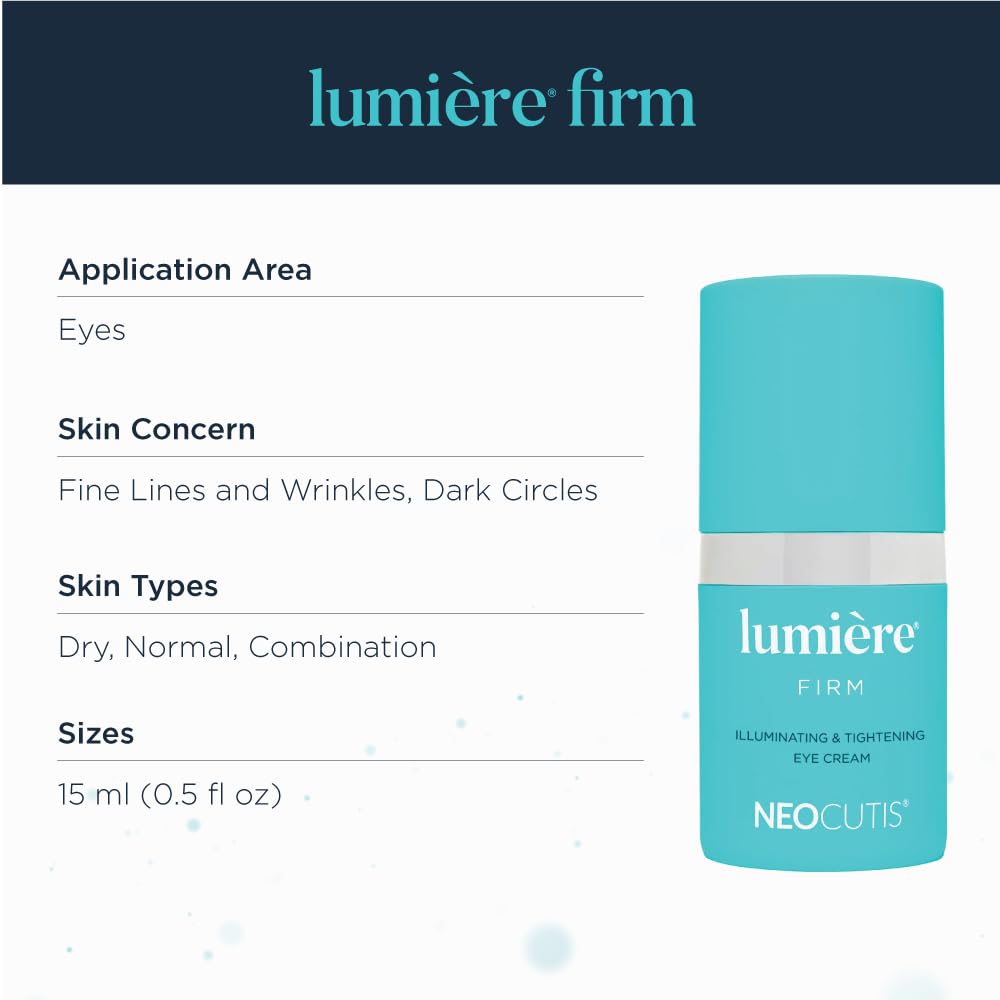 Neocutis Lumiere Firm Anti-Aging Eye Cream - Brightens Dark Circles, Reduces Puffiness & Wrinkles - Hydrating & Soothing Formula - Travel Size 15ml/0.5oz - Perfect for Night Routine, Morning Refresh & On-The-Go Skincare