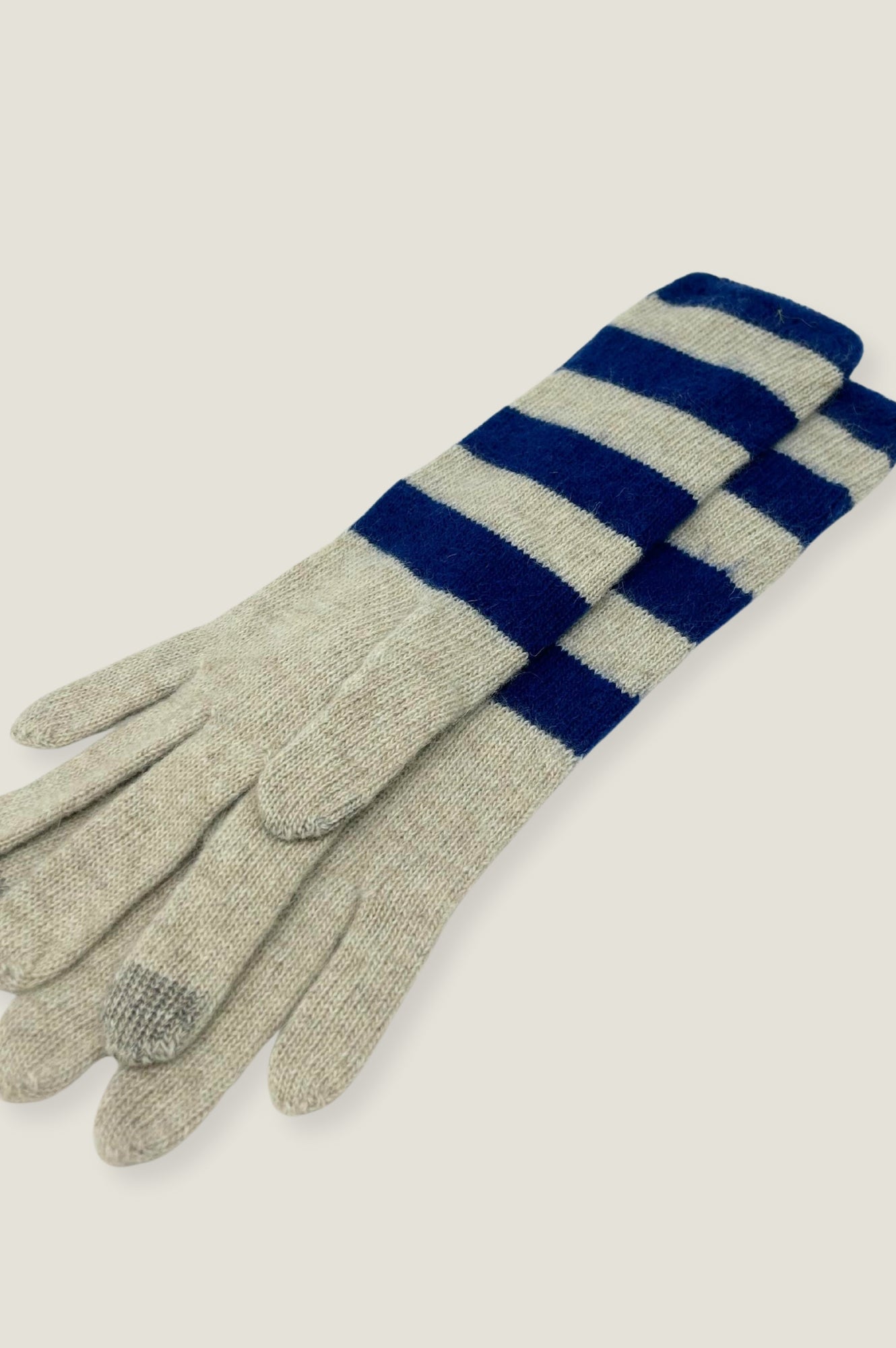 Striped Gloves for Women & Men - Soft & Warm Cream/Navy Winter Gloves - Perfect for Outdoor Activities, Running, Hiking & Cold Weather Protection