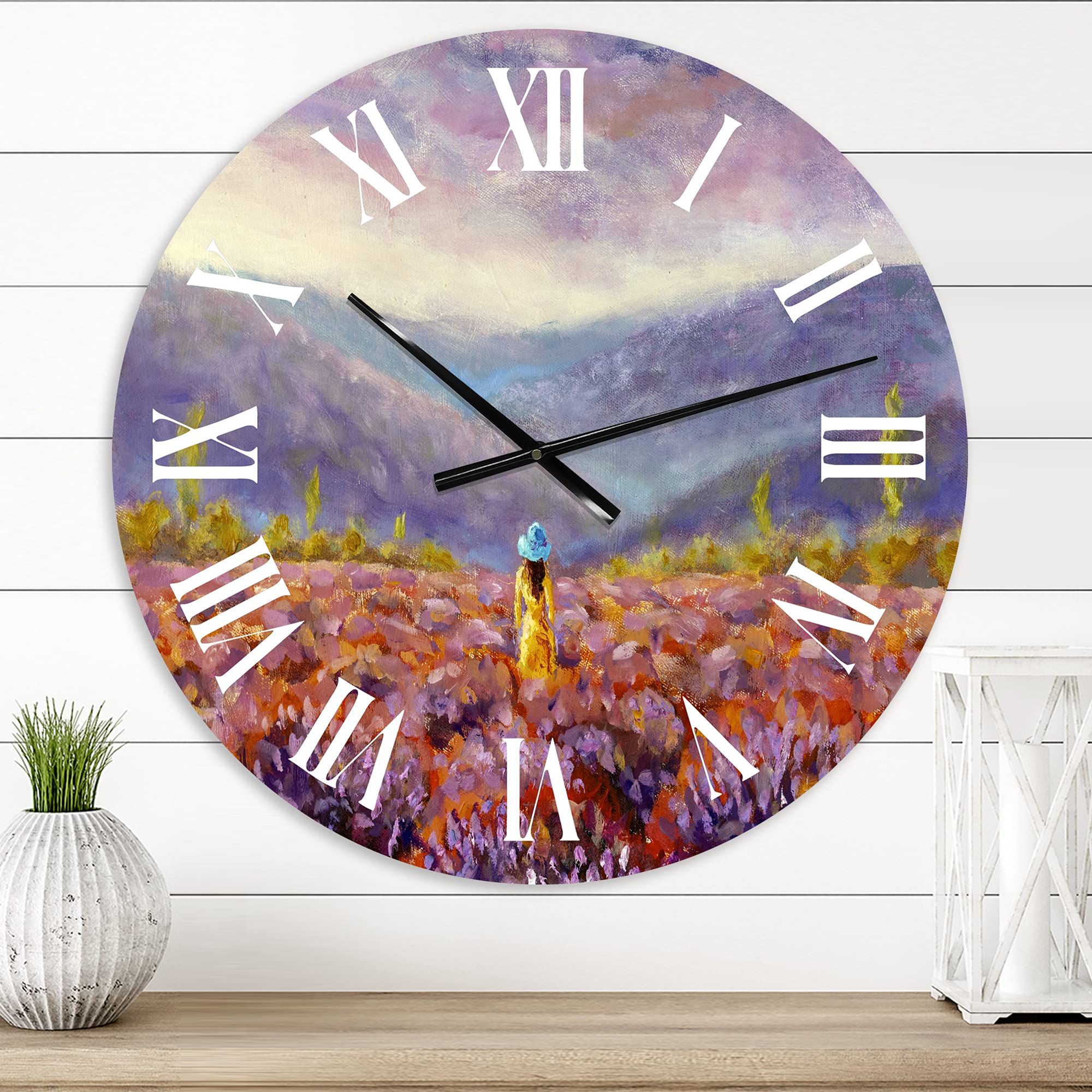 Vintage Landscape Wall Clock - 'Woman in Yellow Dress Walking Through Fields' - Large Decorative Clock for Living Room, Bedroom & Office - Nature Inspired Home Décor - Perfect for Farmhouse, Rustic & Traditional Interiors