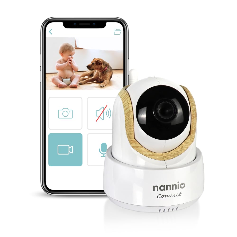 Nannio Smart Baby Monitor Camera - HD Wi-Fi PTZ Security Camera with 2-Way Audio, Night Vision & Temperature Sensor | No Monthly Fee | Works with Alexa | Perfect for Nursery, Kids Room & Home Security Monitoring