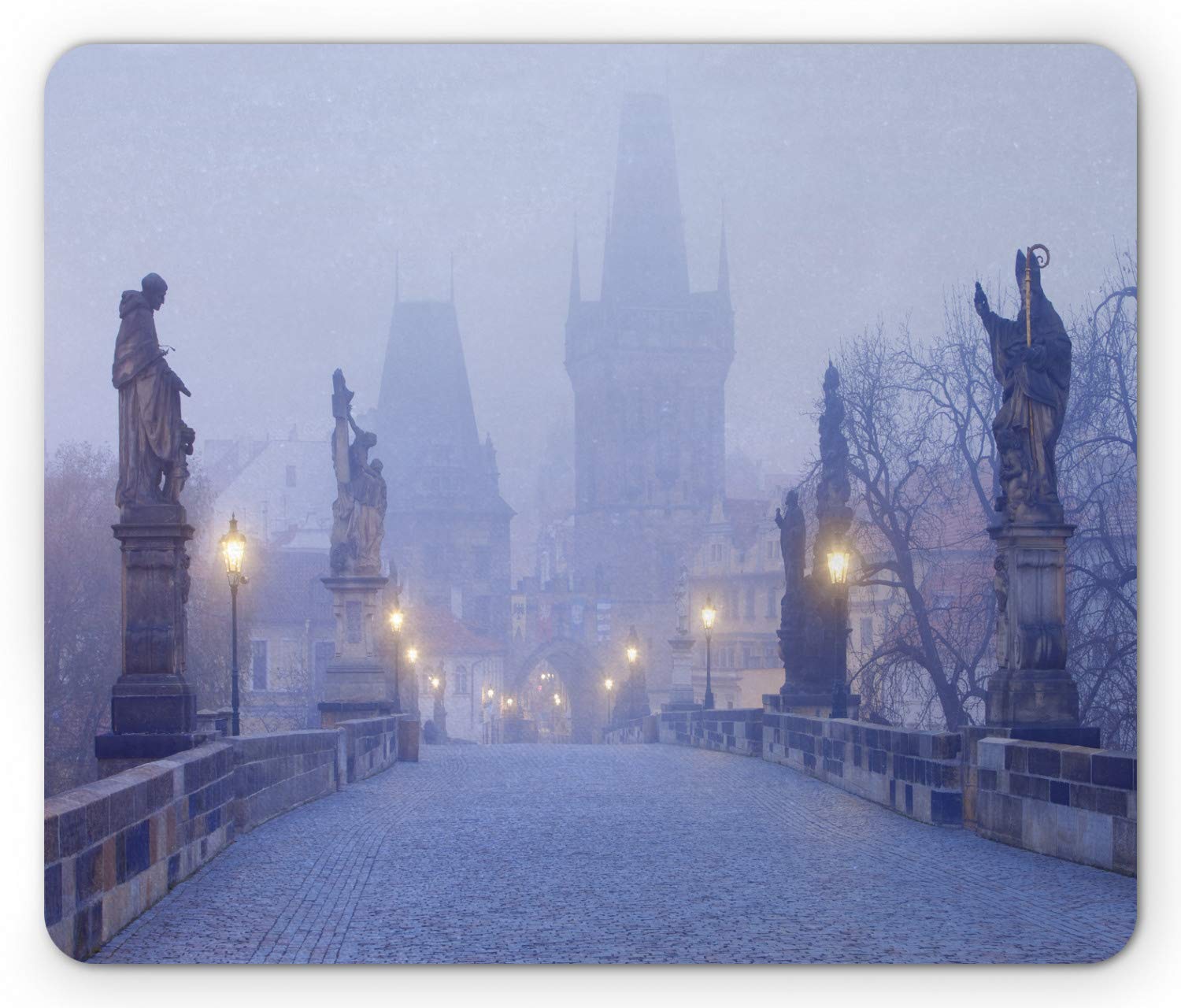 Ambesonne Urban Mouse Pad - Prague Streets Photography Print, Non-Slip Rubber Mousepad (Standard Size, Mustard & Lavender Blue) | Perfect for Office, Gaming & Home Workspace