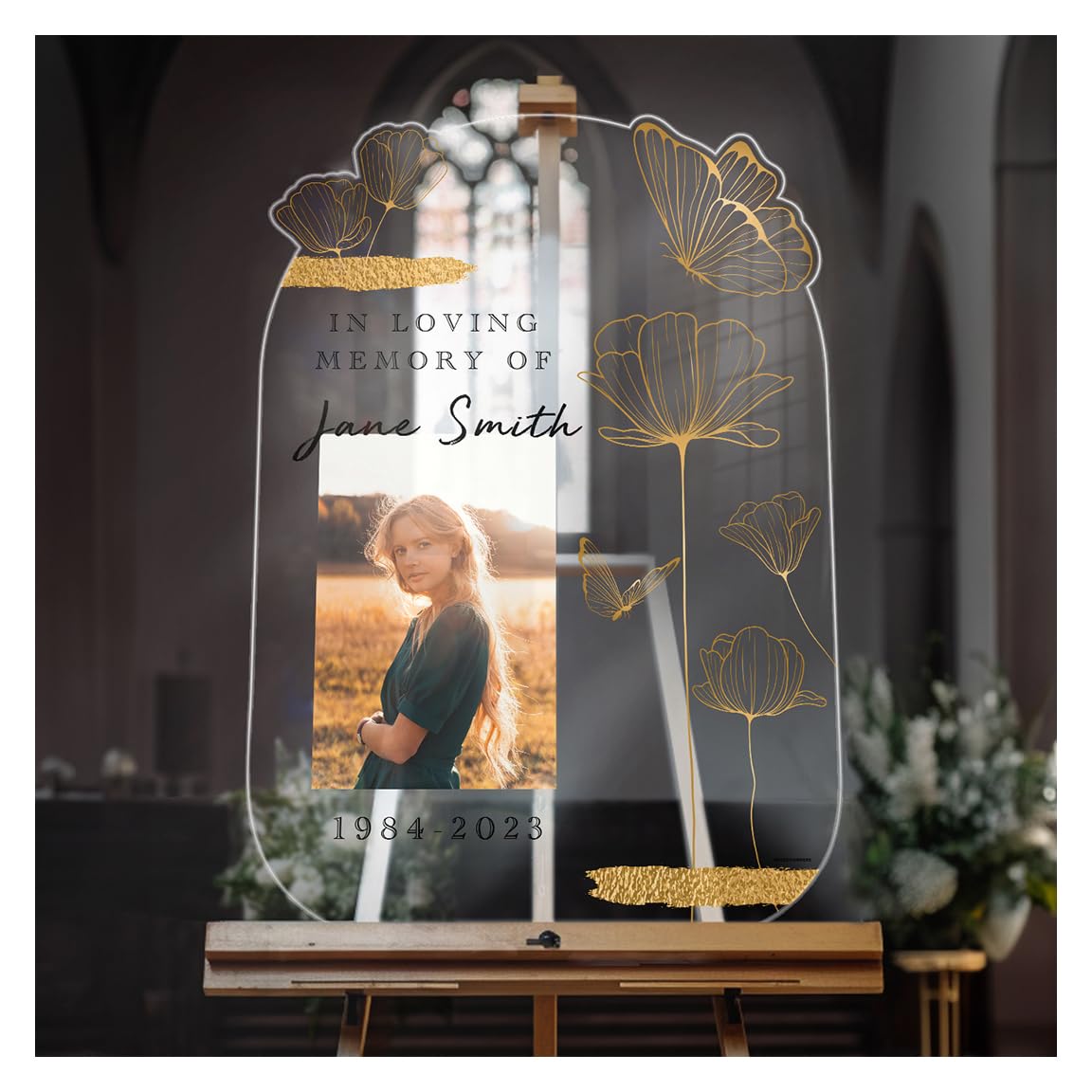 In Loving Memory Funeral Sign with Photo - Personalized Butterfly Memorial Sign - Celebration of Life Decorations for Funeral Services & Memorial Events