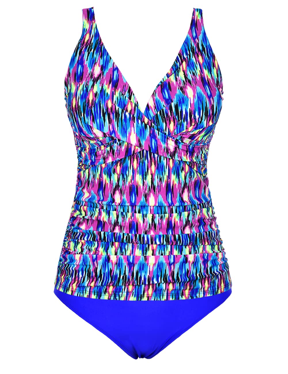 Hilor Women's Tankini Swimsuits - Front Twist V Neck Tummy Control Two Piece Bathing Suits | Shirred Swimwear for Beach, Pool & Vacation