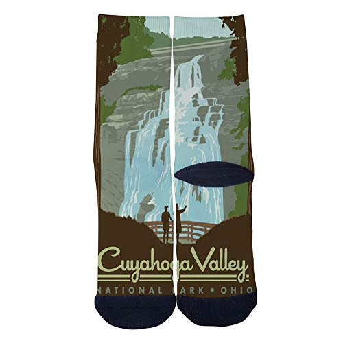 Brandywine Falls & Cuyahoga Valley National Park Socks - Unisex Casual Crew Socks with Artistic Design - Perfect for Hiking, Travel & National Park Enthusiasts