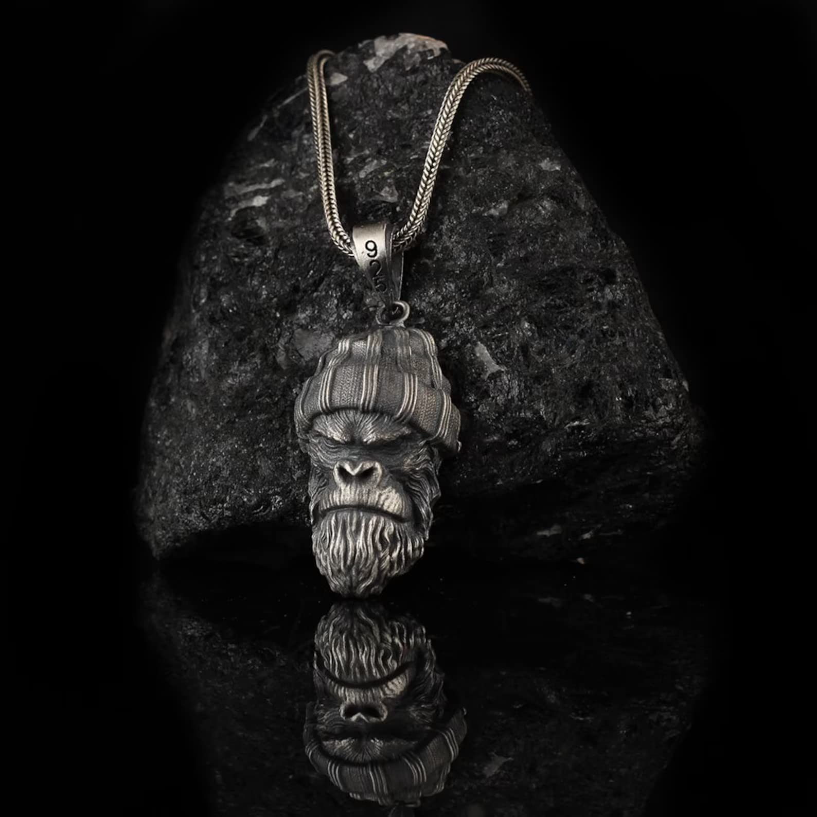 Sterling Silver Gangster Monkey Pendant Necklace for Men - Monkey King & Orangutan Design - Biker Jewelry Gift for Motorcycle Enthusiasts - Perfect for Casual Wear, Parties & Urban Fashion