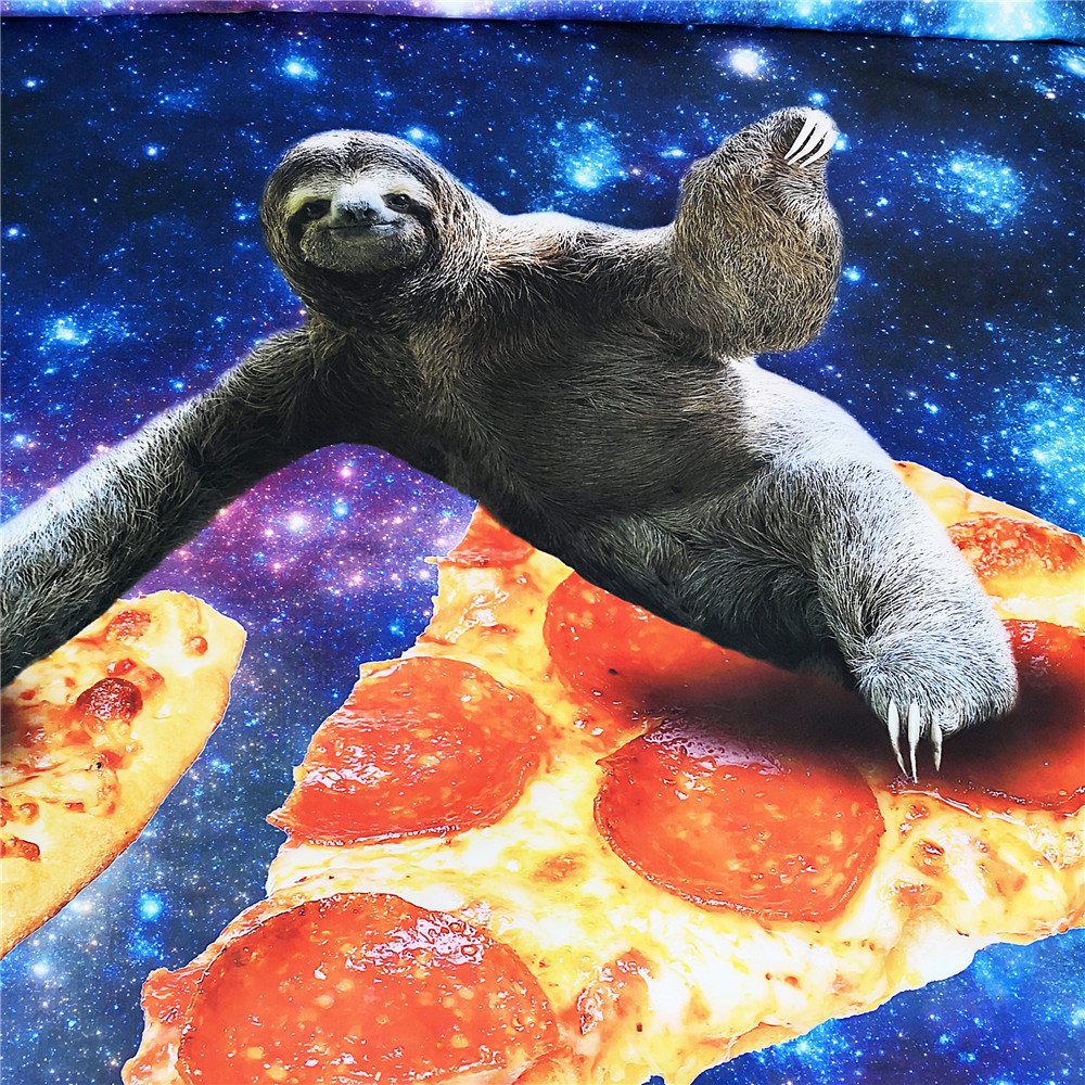 Cozy 3-Piece Sloth on Pizza & Galaxy Kids Bedding Set - Twin, Full, Queen, King Size Duvet Cover + 2 Shams (JF531) | Fun Space-Themed Bedroom Decor for Boys & Girls