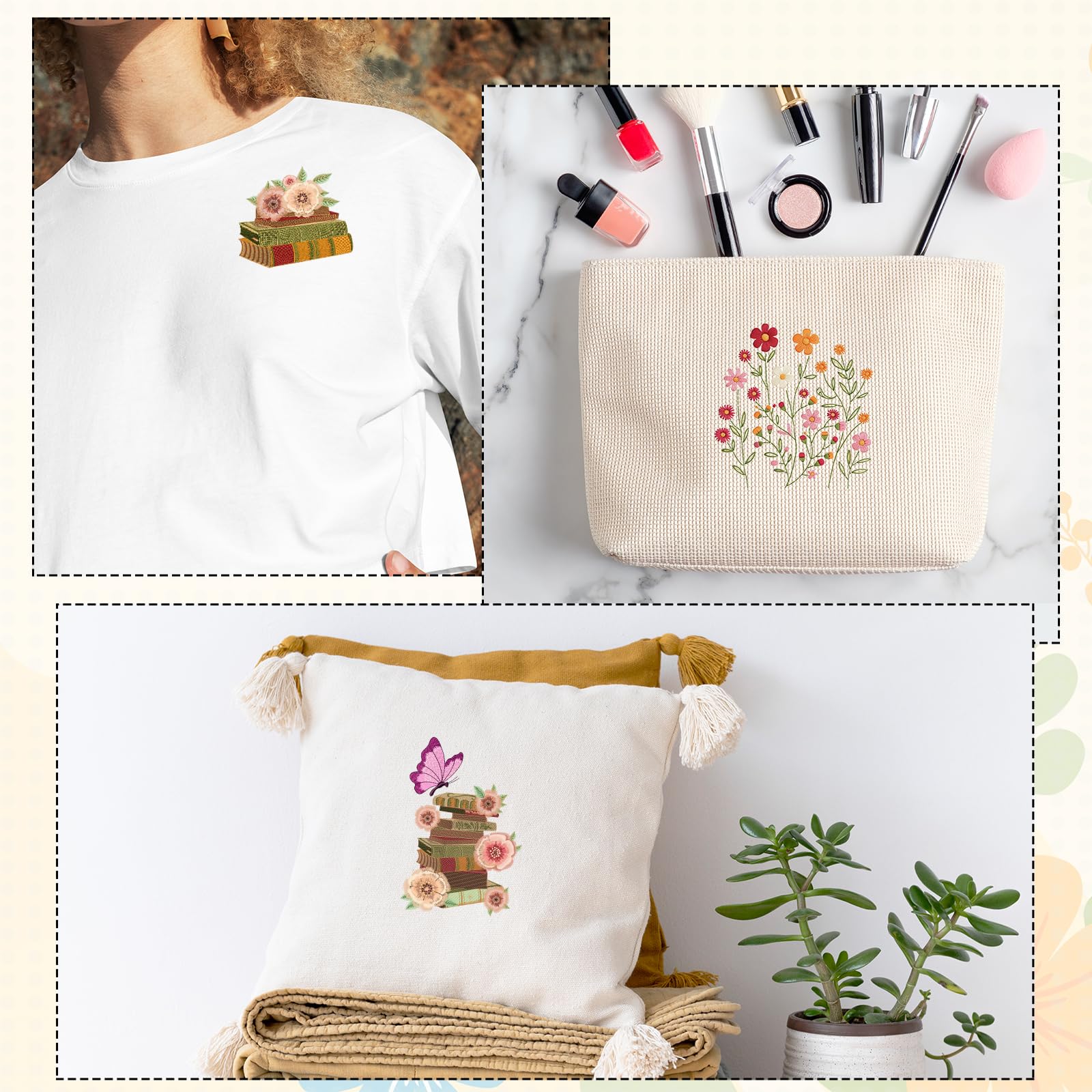 Water Soluble Embroidery Stabilizer Sheets - Rngmsi 14-Piece Wash Away Transfer Paper for Hand Sewing | Cat & Flower Designs | Perfect for DIY Embroidery, Quilting and Fabric Crafts (Book Lover Edition)