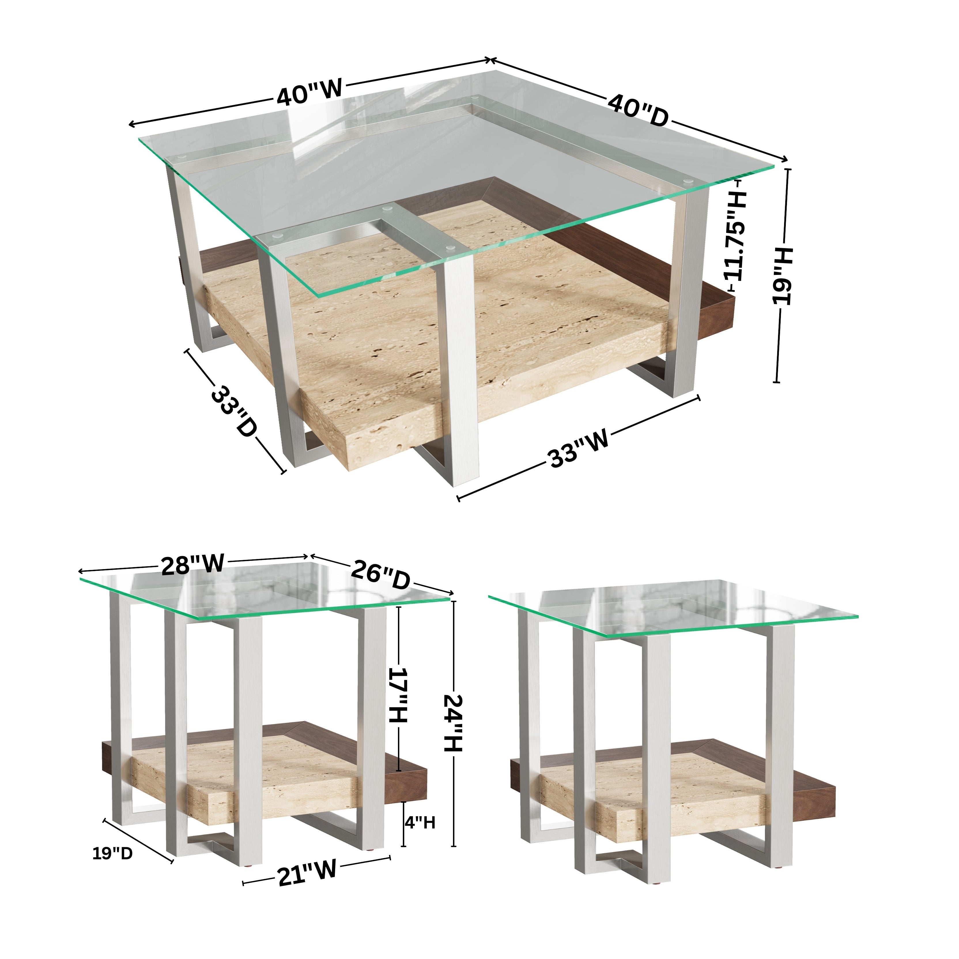 Roundhill Furniture Andes 3-Piece Coffee Table Set - Modern Living Room Set with Coffee Table & 2 End Tables for Home Decor & Entertainment Spaces