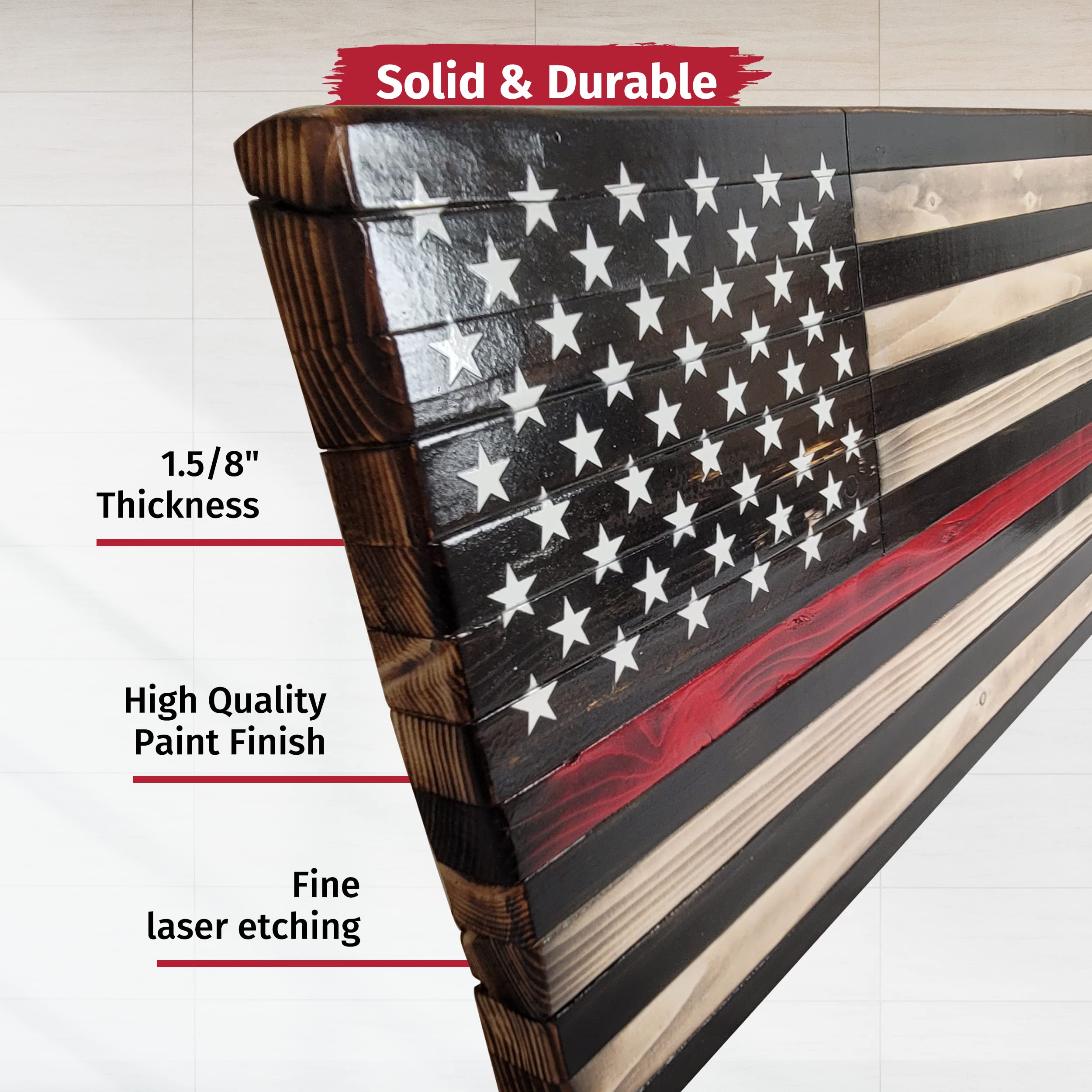 50 Stars Laser Etched Lord's Prayer Outdoor American Flag - Handmade Wooden Wall Art for Home Decor - Black & White USA-Made by Pioneer Pacific Flags (Medium 2Ft) - Perfect for Patriotic Displays, Church Gifts & Rustic Room Decor