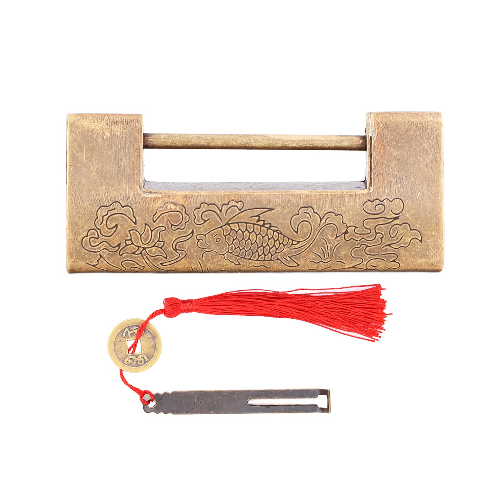 Vintage Chinese Carved Brass Antique Padlock with Key - 1.7 Inch Spacing, Old Style Decorative Lock for Jewelry Box, Drawer, Cabinet & Home Decor - Perfect for Vintage Themed Weddings, Antique Collections & DIY Projects