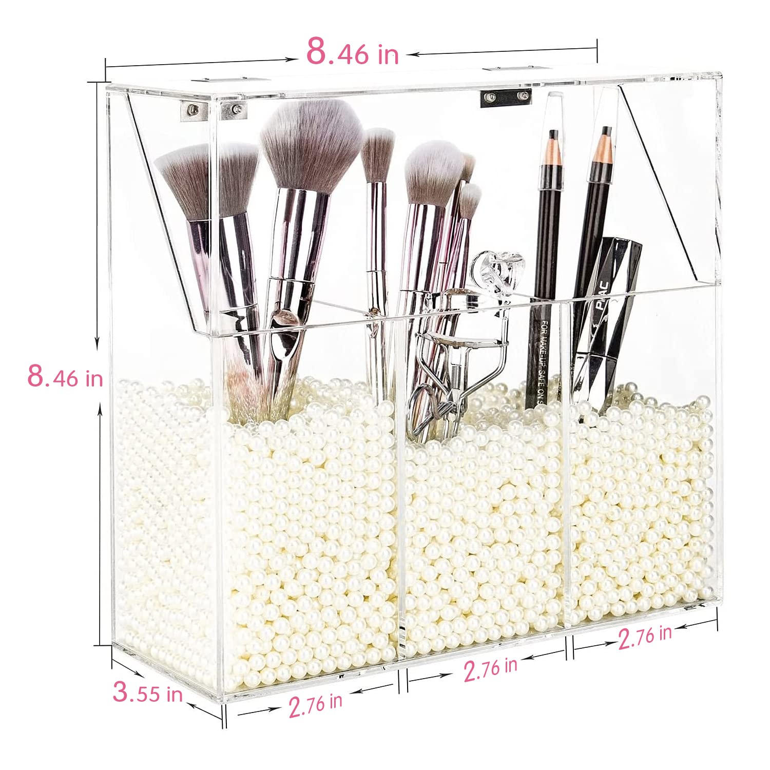 YestBuy Clear Acrylic Makeup Brush Holder with Pearls - Cosmetic Brush Organizer for Vanity, Bathroom & Bedroom Countertop Storage | Perfect for Makeup Artists & Beauty Enthusiasts