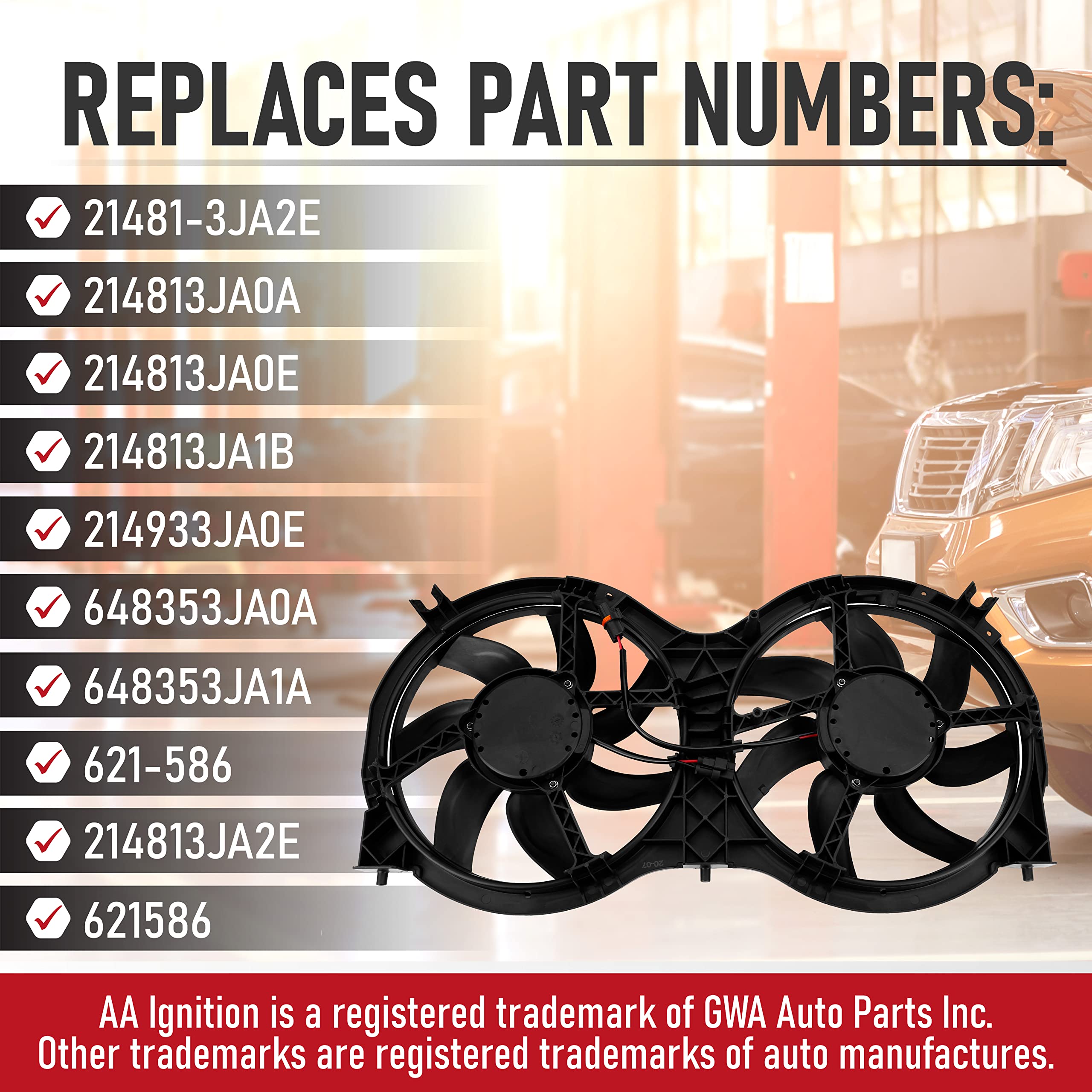 High-Performance Replacement Radiator Fan for Nissan Pathfinder, Infiniti QX60 & JX35 (2013-2020 Models) - Direct Fit for OEM Part Numbers 21481-3JA2E, 214813JA0A, 214813JA0E, 214813JA1B, 214933JA0E - Perfect for Engine Cooling & Overheating Prevention in Hot Weather & Heavy Traffic
