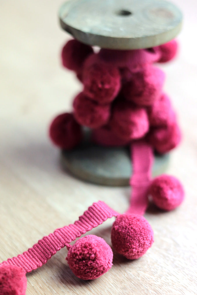 Deep Rose Pom Pom Trim - Elegant Home Decor for Bedroom, Living Room, and Party Decorations | Perfect for DIY Crafts, Wedding, and Christmas Decor