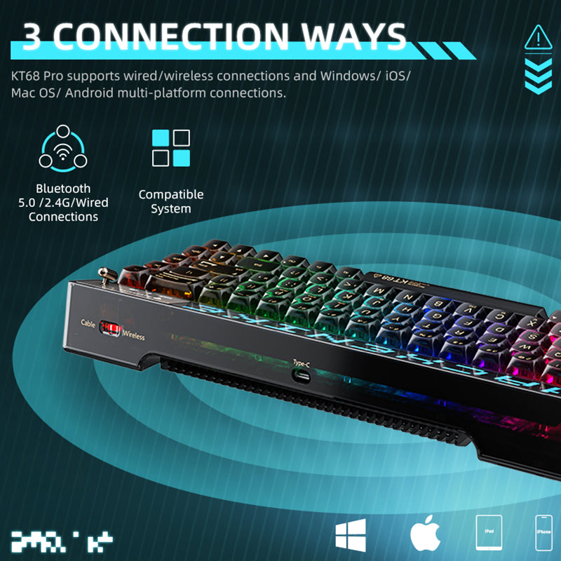 Machenike KT68 Pro RGB Hot Swappable Mechanical Keyboard with Smart Screen - Wireless Bluetooth/Wired Gaming Keyboard for PC, Mac, Typing & Office Work