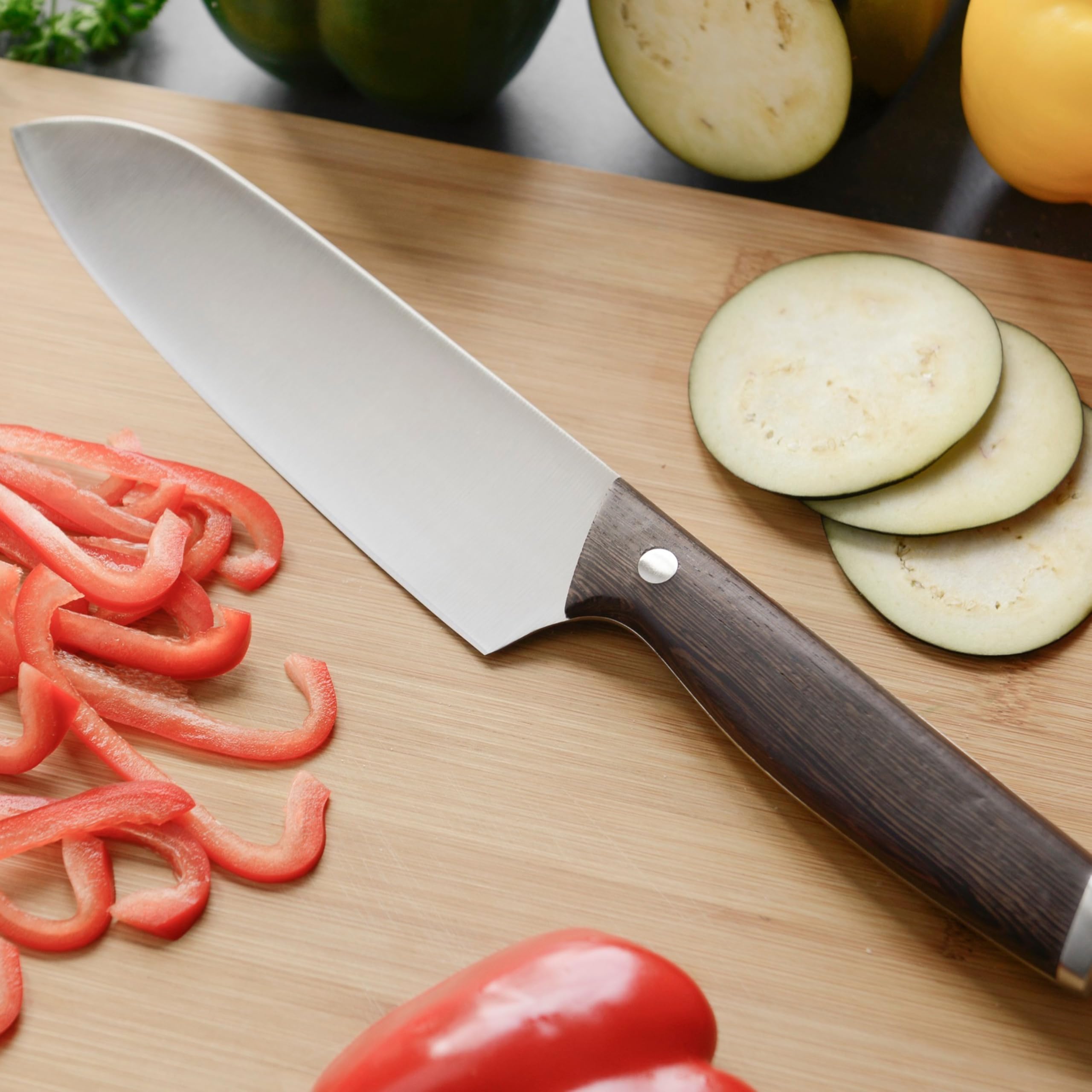 Premium BergHOFF Santoku Knife - 7 Inch Japanese Stainless Steel Chef Knife with Ergonomic Handle - Perfect for Slicing, Dicing & Mincing Vegetables, Meat & Fish