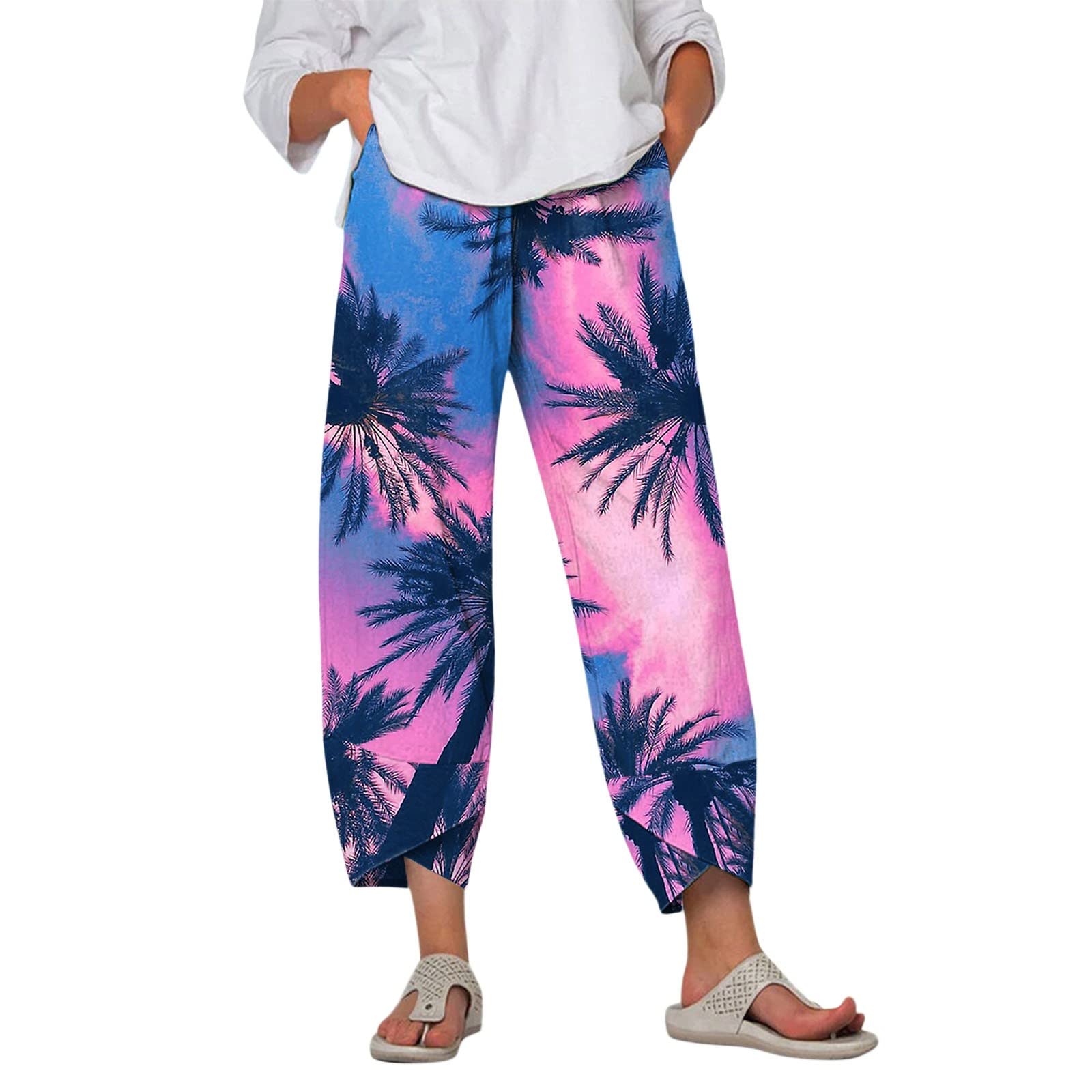 Women's Joggers Hiking Pants - Loose Fit Casual Work Pants with Pockets, Printed Harem Pants for Outdoor Activities, Yoga & Everyday Wear