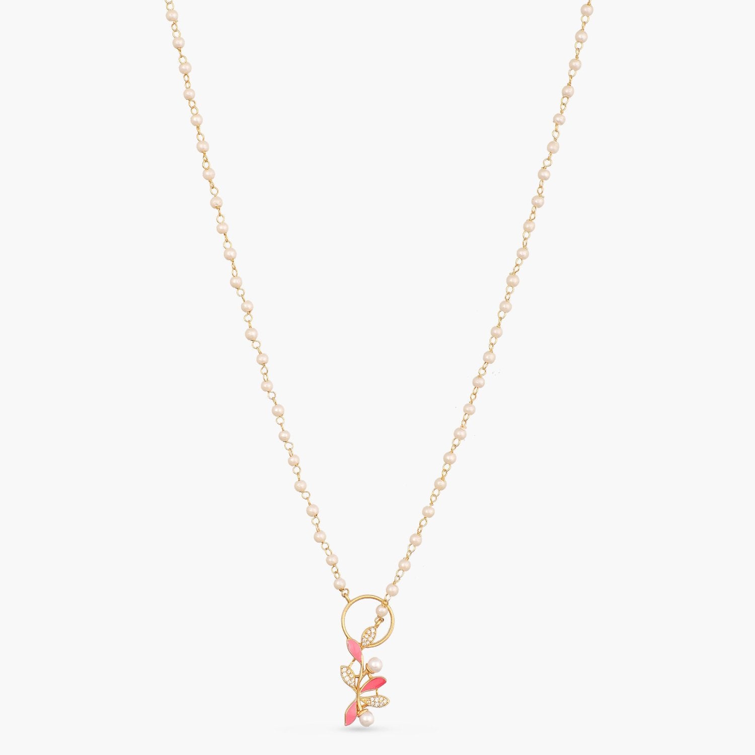 Eriha Pearl CZ Pink Leaf Necklace - Elegant Rose Gold Plated Jewelry for Women, Perfect Gift for Valentine's Day, Anniversary & Special Occasions