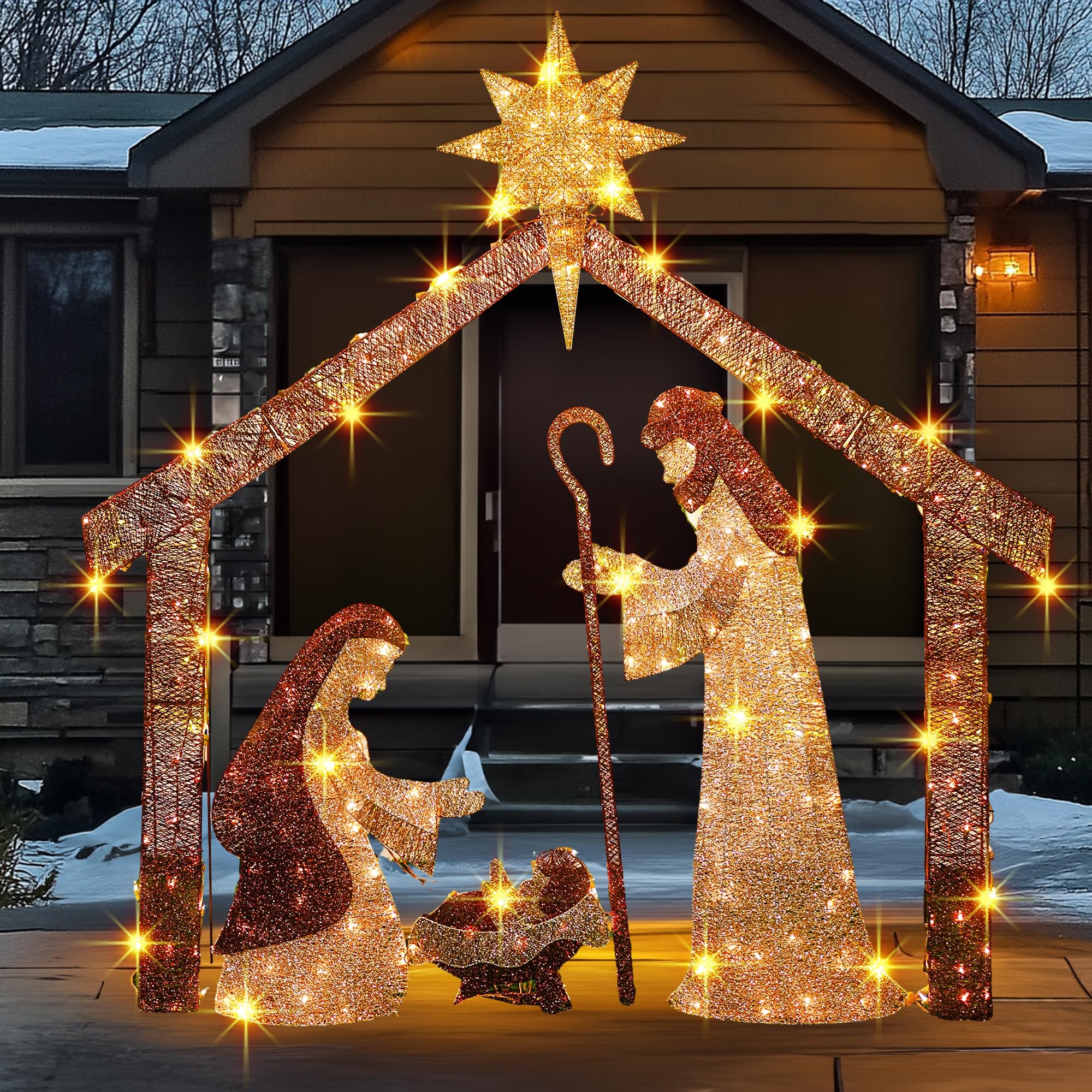 TW SHINE 6 FT Lighted Outdoor Nativity Scene Set with 250 LED Lights - Christmas Nativity Decorations for Indoor/Outdoor Holiday Party, Garden, Yard & Lawn - Perfect for Home, Church & Christmas Displays