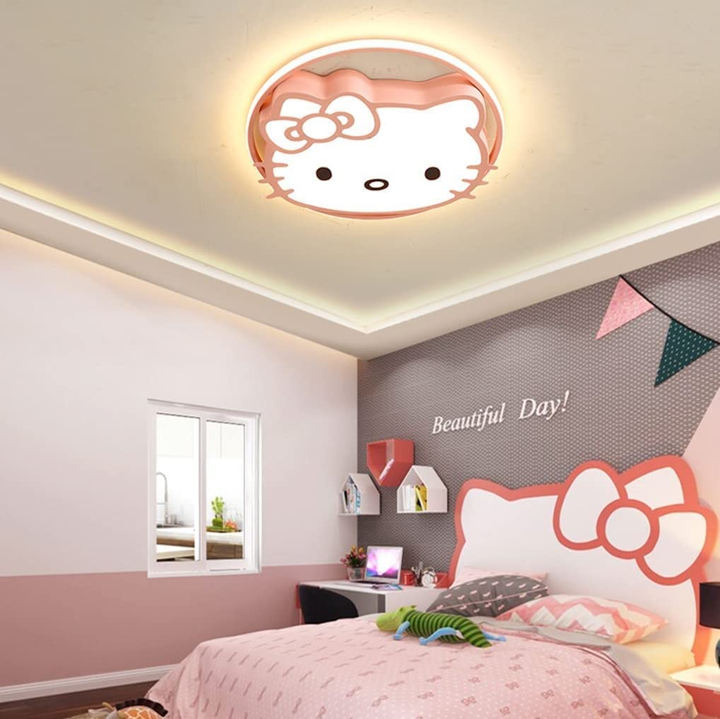 **Pink LED Dimmable Kitty Ceiling Lamp for Kids Room - Ultra-Thin Acrylic Cartoon Chandelier, Creative Nursery Lighting for Girls & Boys Bedroom - Perfect for Bedtime Stories & Playtime**