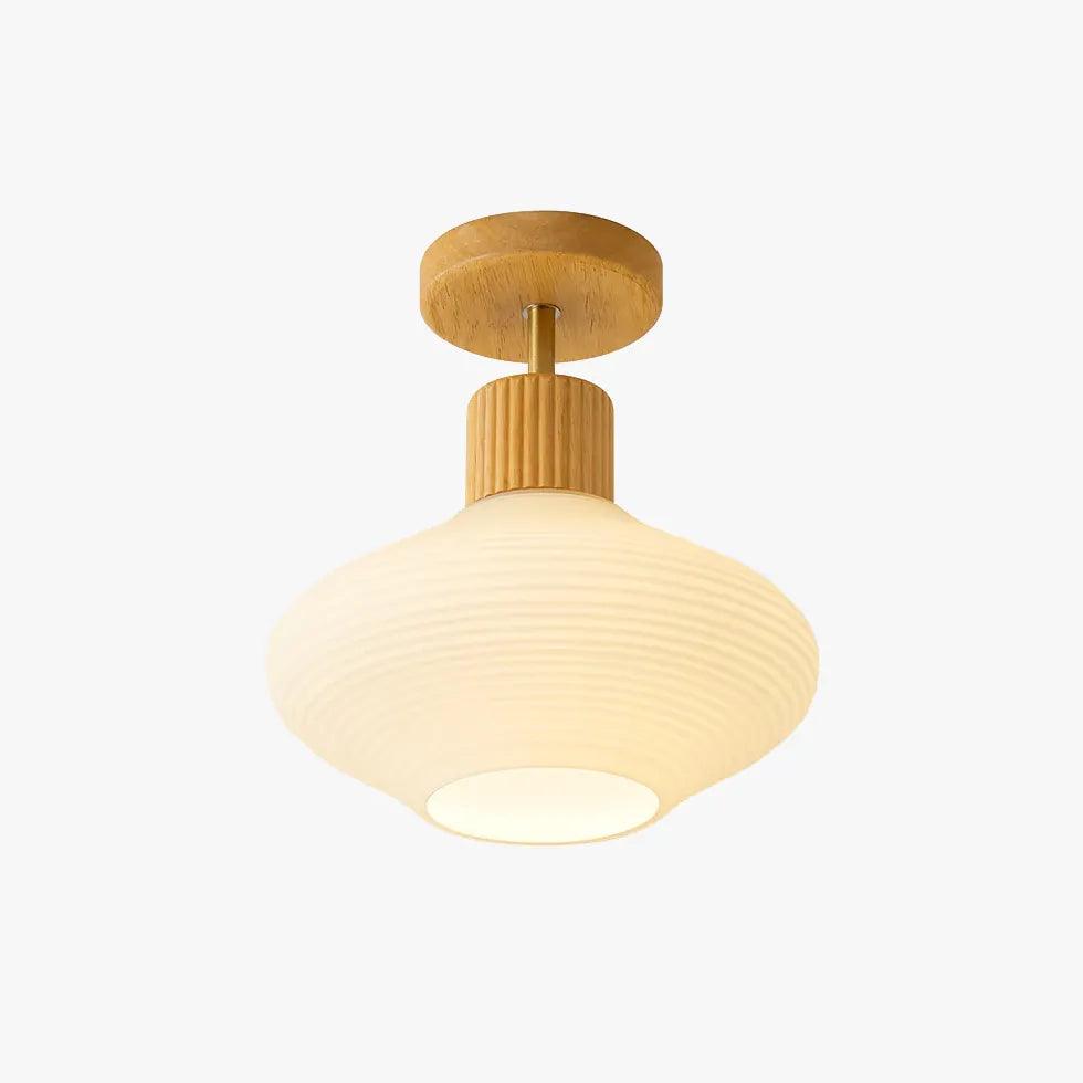 Modern Wooden & White Glass Corridor Ceiling Light Fixture - Elegant Farmhouse Style Chandelier for Hallway, Entryway, Staircase Lighting - Dimmable LED Compatible