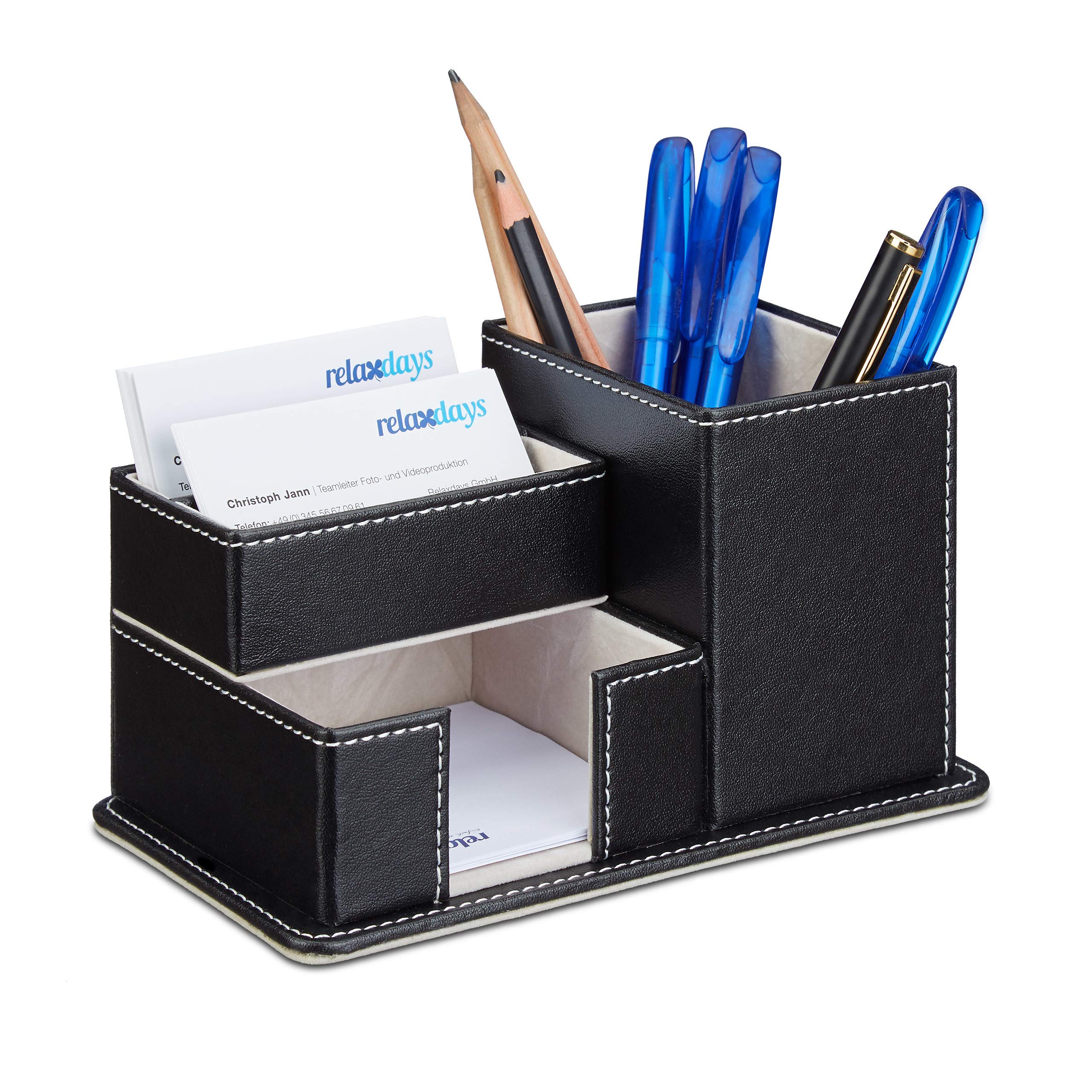 Premium Faux Leather Pen Holder - Stylish Desk Organizer for Pencils, Pens, Memos & Notes - Black Office Stationery Accessory - Perfect for Home Office, School & Workspace Organization