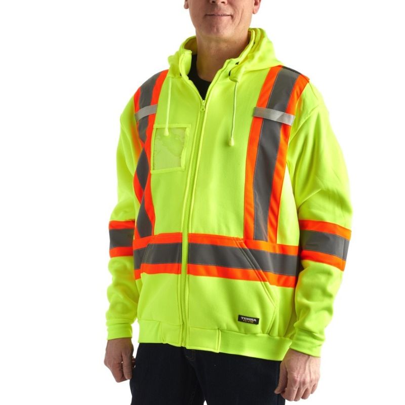 High Visibility Yellow Fleece Work Hoodie - Terra 116506YL - Warm & Comfortable for Outdoor Jobs, Construction, and Safety Workwear