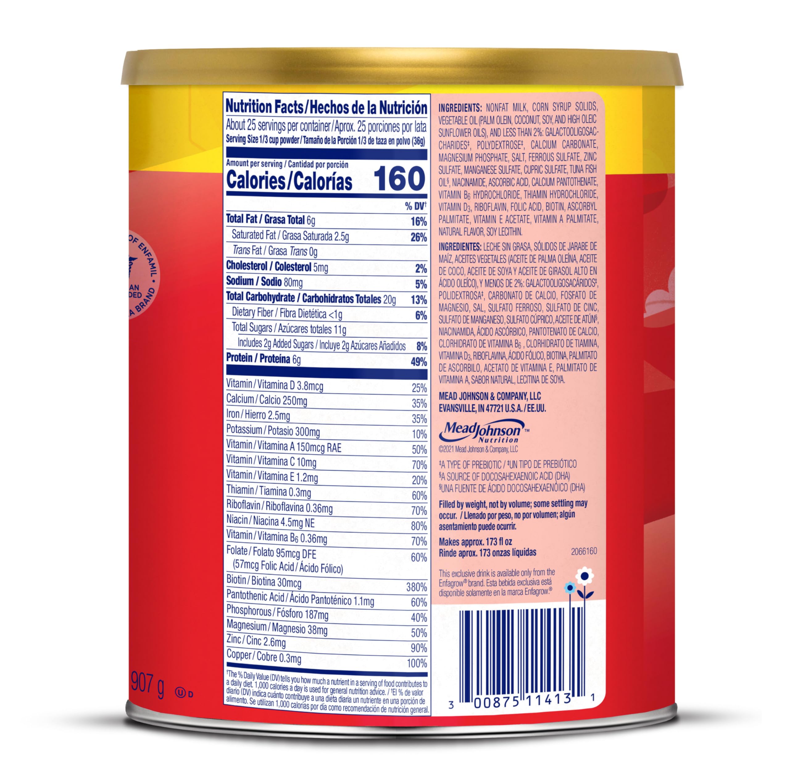 Enfagrow PREMIUM Toddler Nutritional Drink Powder with Real Milk, Omega-3 DHA for Brain Development, Prebiotics for Immune Support - Non-GMO Baby Formula (32oz Can, Pack of 12) - Ideal for Growing Toddlers at Home, Daycare or Travel