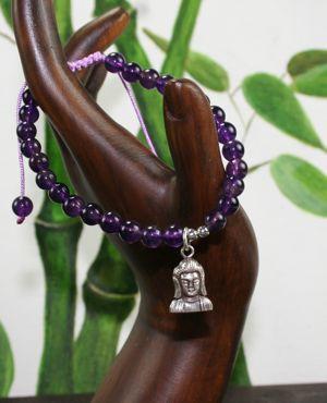 Amethyst Wrist Mala Bracelet with Buddha Charm - Meditation, Yoga & Spiritual Healing Jewelry for Mindfulness Practice