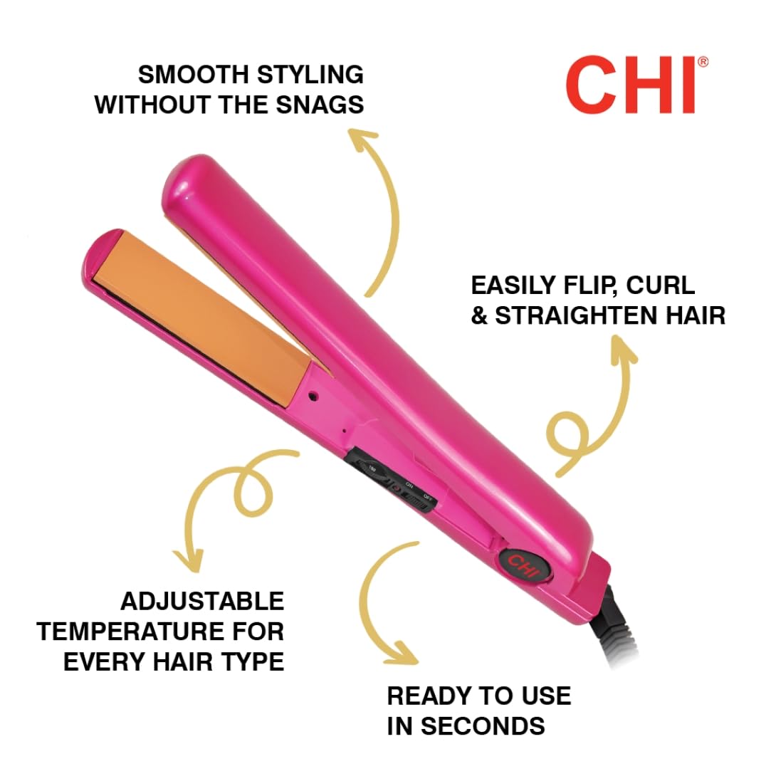 CHI Tourmaline Ceramic Hair Straightener Flat Iron - 1 Inch Plates for Smooth, Shiny Hair | Professional Salon-Grade Styling Tool | Perfect for Home Use, Travel & Salon Styling
