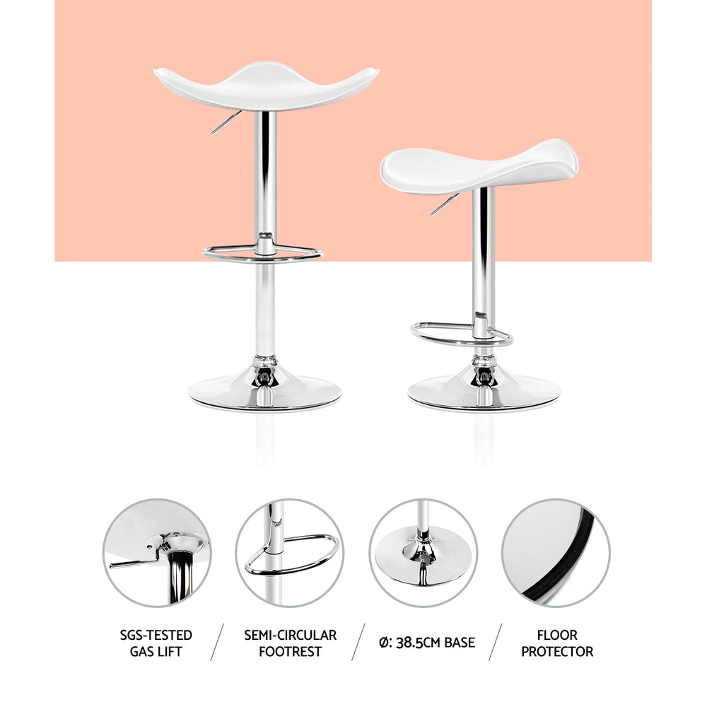 2-Pack White Leather Bar Stools with Gas Lift Mechanism - Perfect for Kitchen Islands, Breakfast Bars & Home Bars