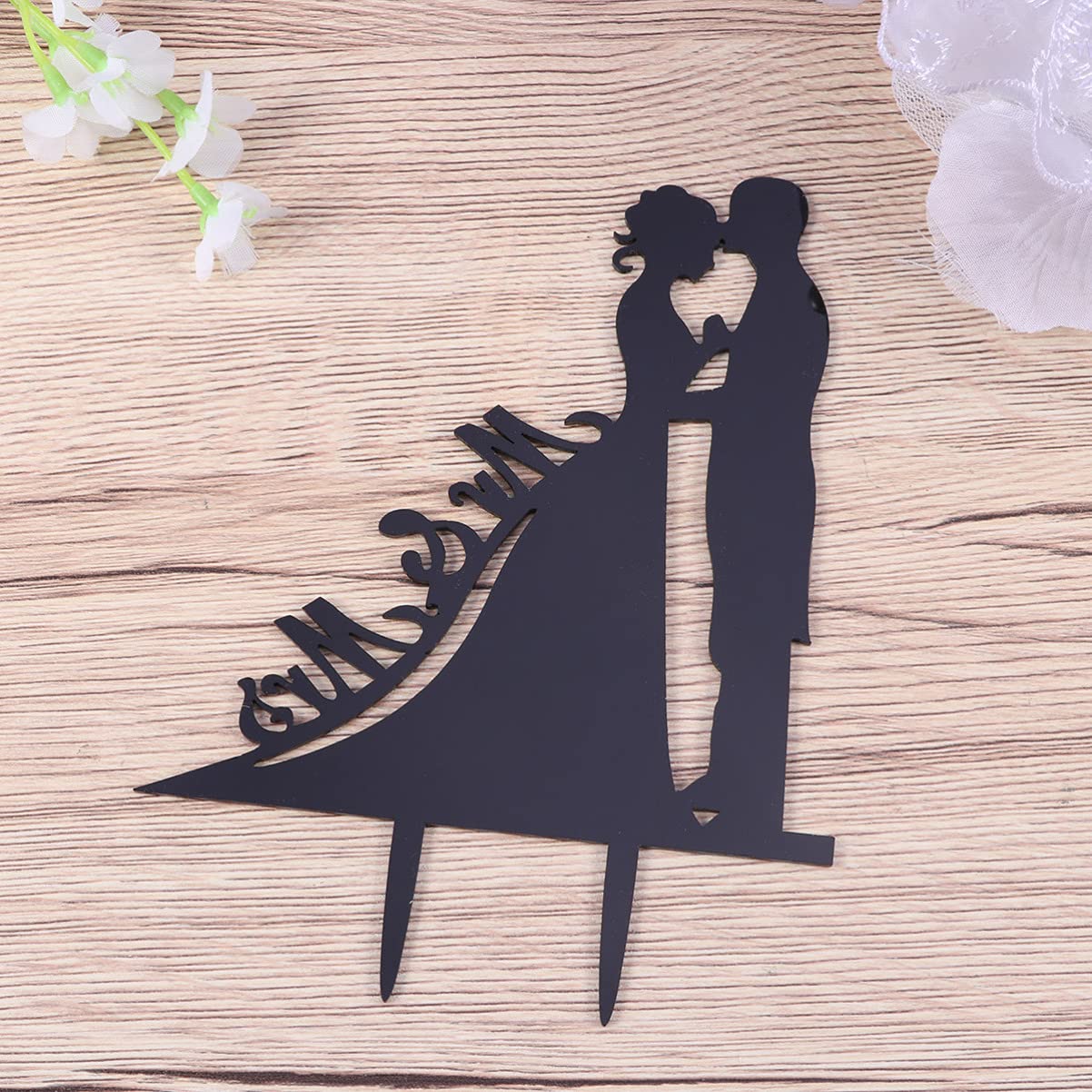 Acrylic Wedding Cake Topper - Elegant Bride & Groom Mr & Mrs Cake Decor for Wedding, Anniversary & Special Occasions (Black)