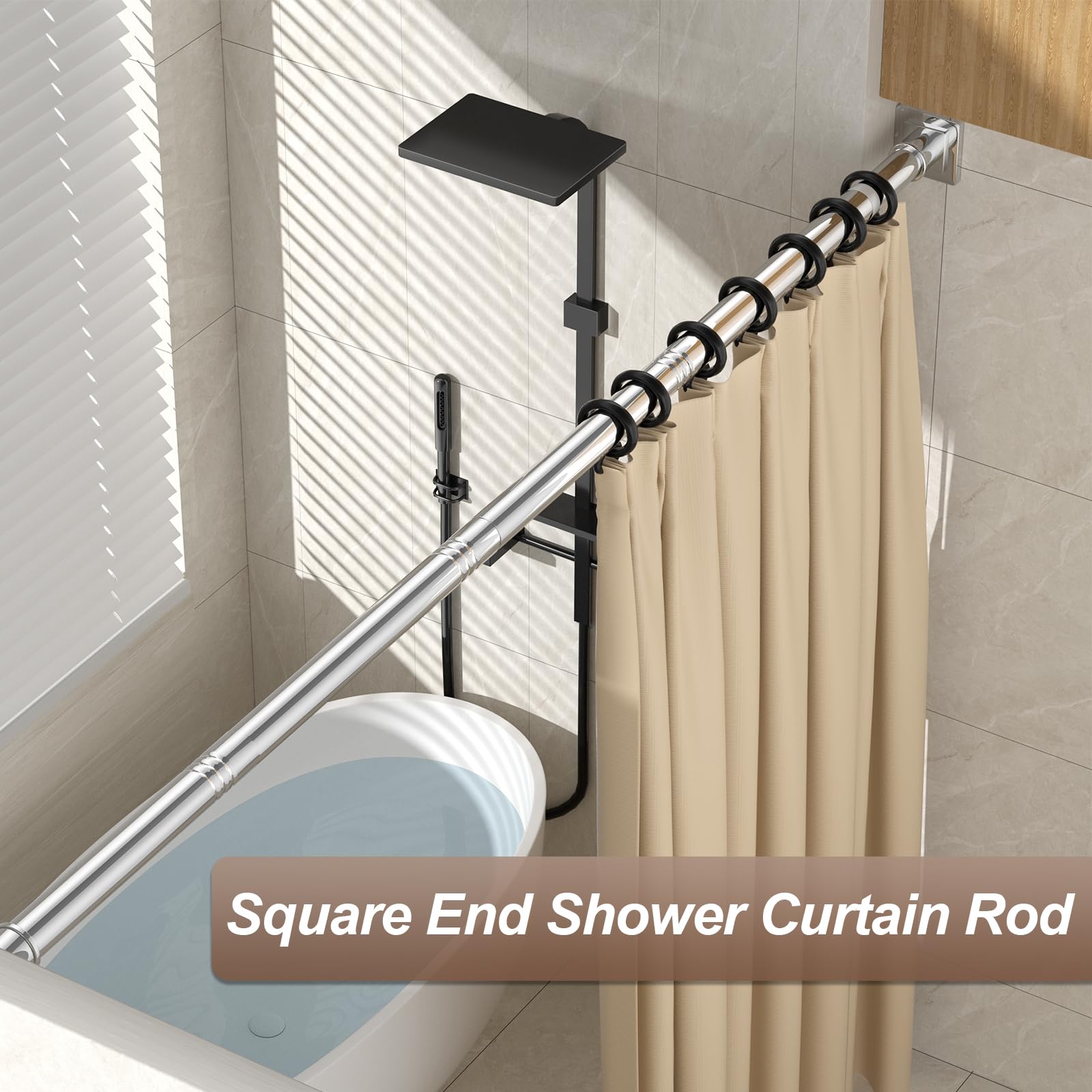 Stainless Steel Adjustable No-Drill Shower Curtain Rod 32