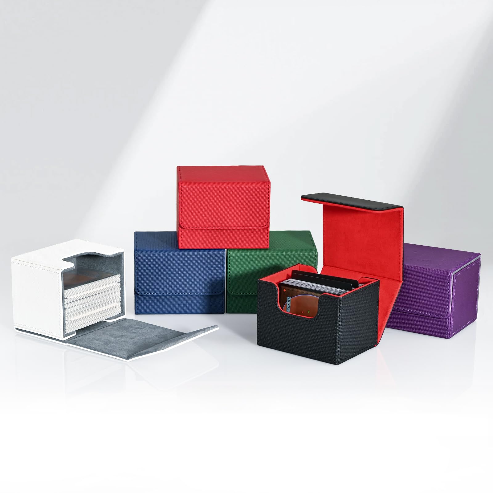 Premium Leather Magnetic Deck Box for MTG, TCG & CCG Cards - Holds 120+ Single Sleeved Cards | ZLCA Commander Deck Storage Case for Magic: The Gathering, Pokémon & Yugioh (Black & Red) - Perfect for Game Nights, Tournaments & Card Collection Protection