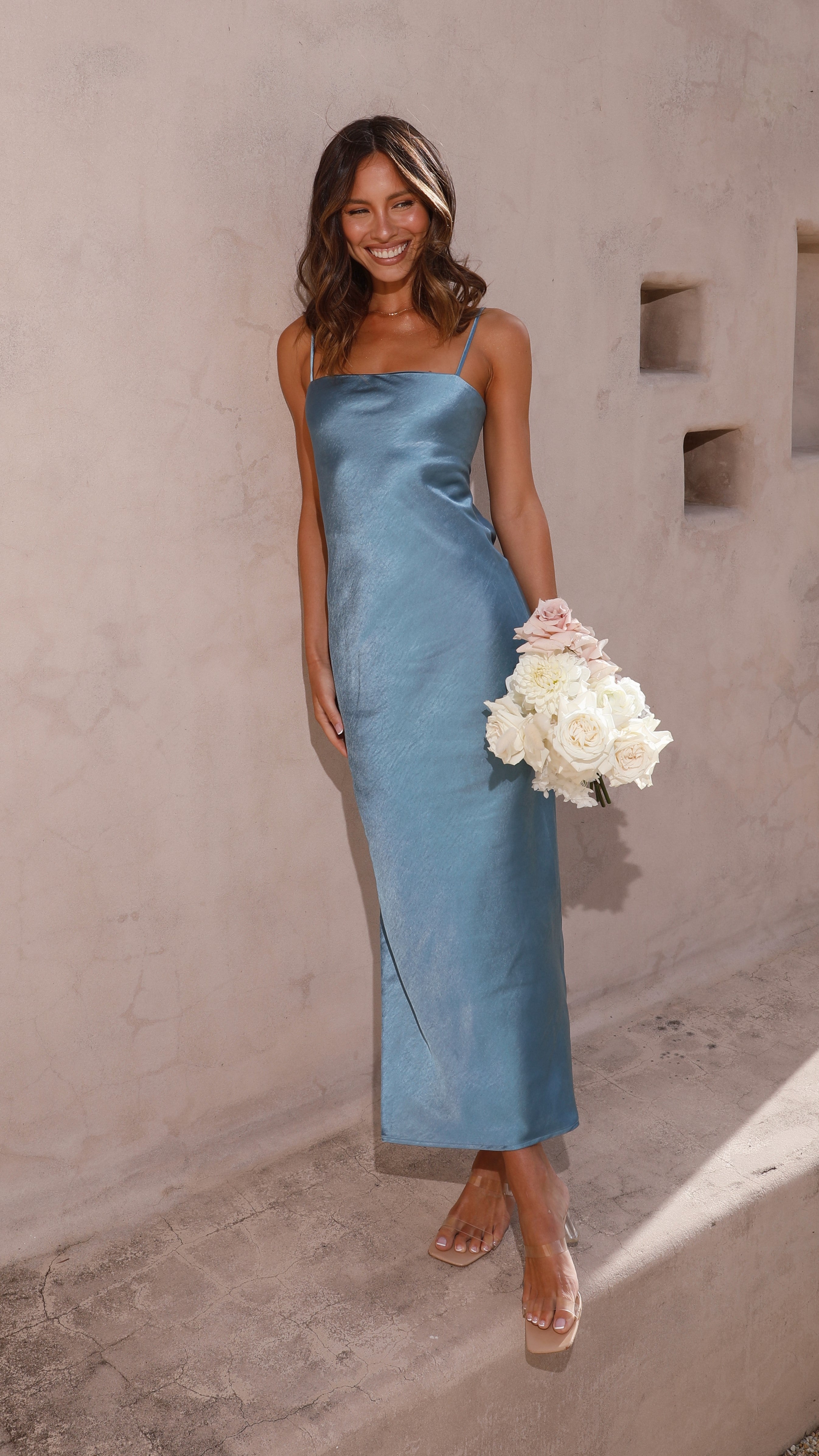 Keira Maxi Dress - Elegant Steel Blue Long Summer Dress for Women | Perfect for Beach, Vacation & Casual Outings
