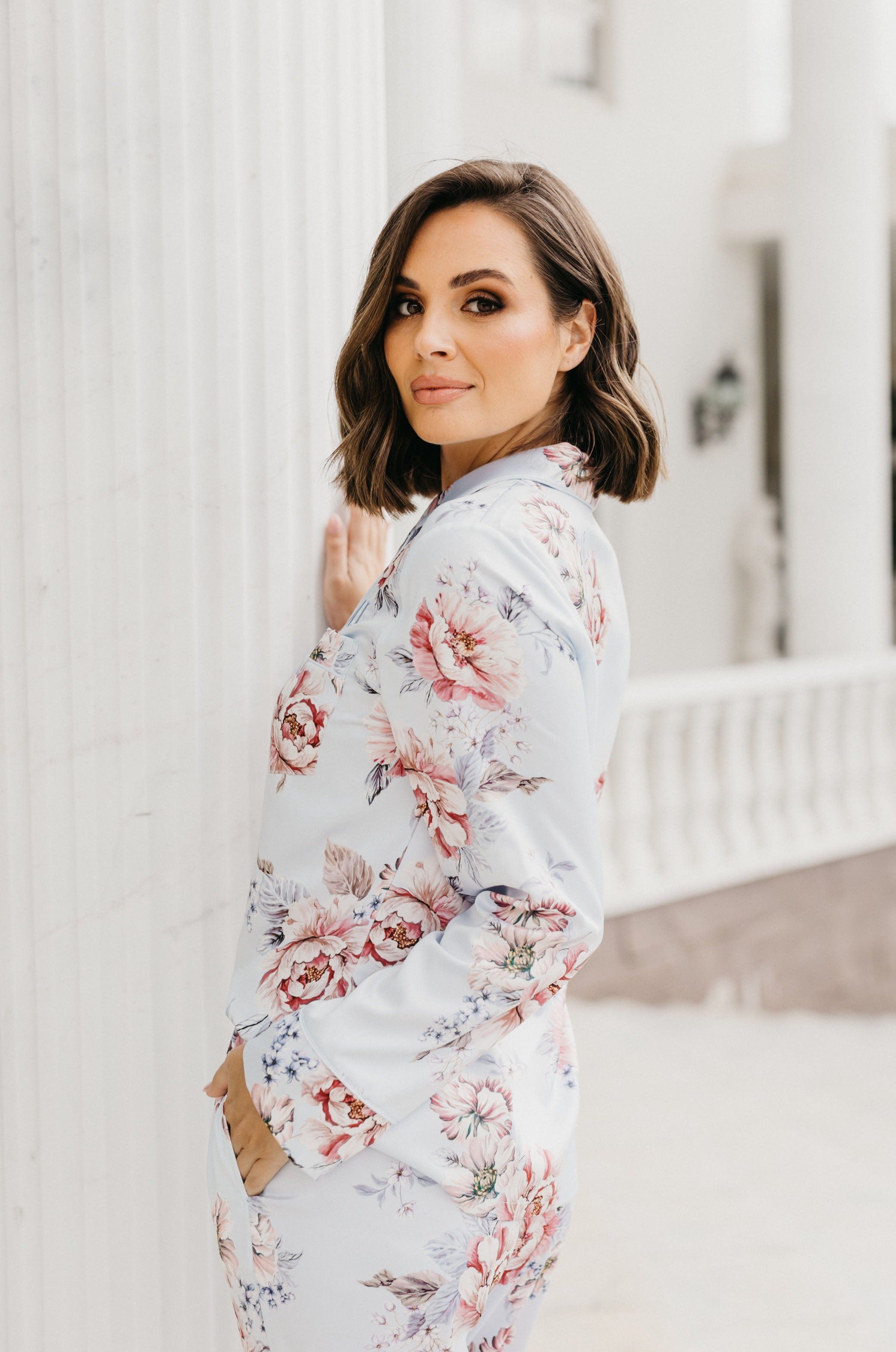 Christina Women's Veiled Rose Print Pajama Set - Soft & Comfortable Sleepwear for Lounge & Nighttime Relaxation