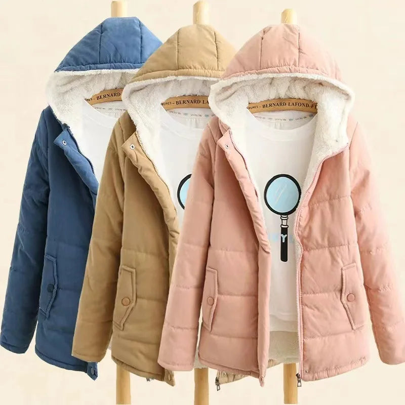 Warm Winter Women's Hooded Puffer Jacket - Cotton Wool Blend Thick Long Sleeve Coat for College Style | Perfect for Cold Weather, Outdoor Activities & Casual Wear