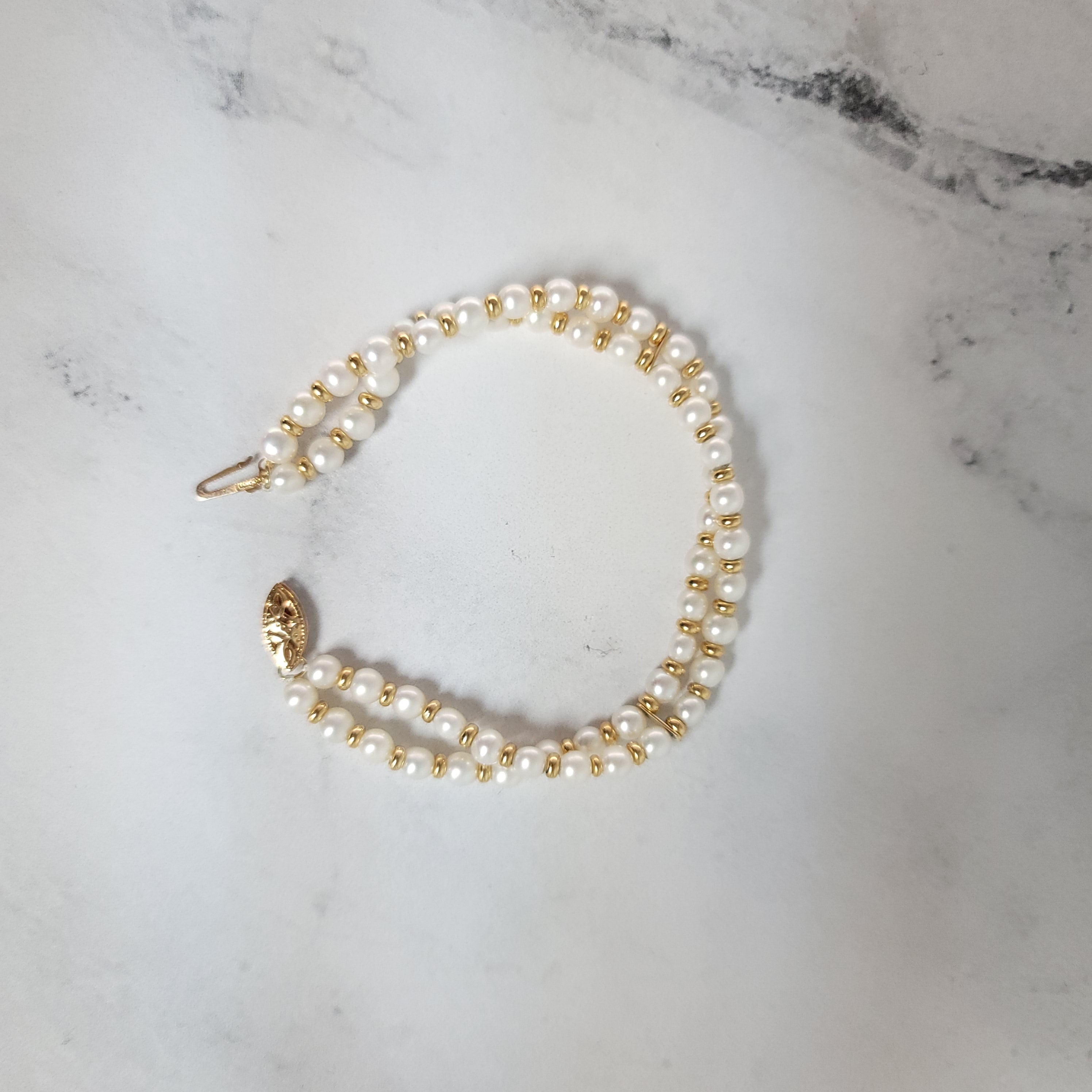 Double Row Cultured Pearl Bracelet 14k Yellow Gold - Elegant Pearl Jewelry for Women, Perfect for Weddings, Parties & Special Occasions