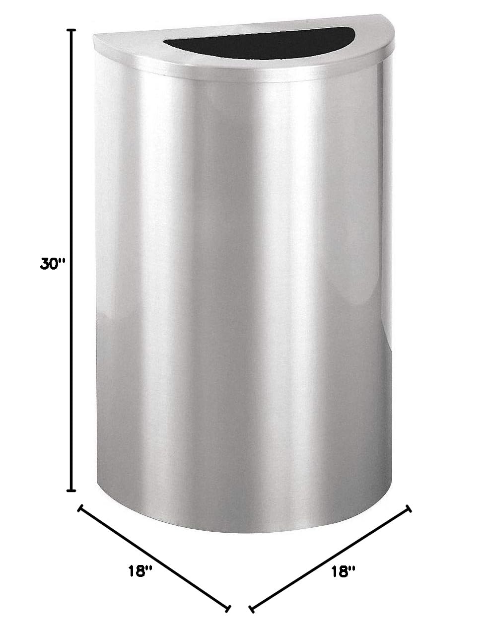 14 Gallon Half Round Stainless Steel Trash Can - Slim Space-Saving Design for Kitchen, Bathroom, or Office Waste Disposal