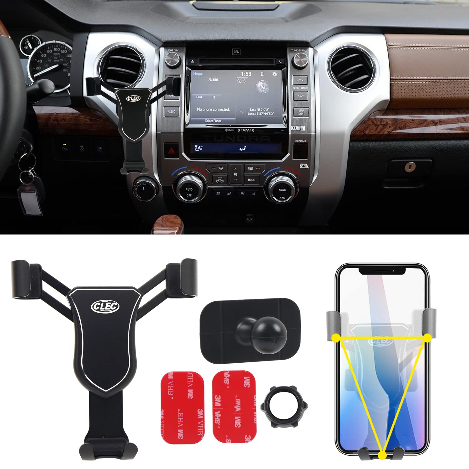 Black Car Air Vent Phone Mount Holder for Toyota Tundra 2014-2021 - Universal Smartphone Cradle Stand | Perfect for GPS Navigation & Hands-Free Driving