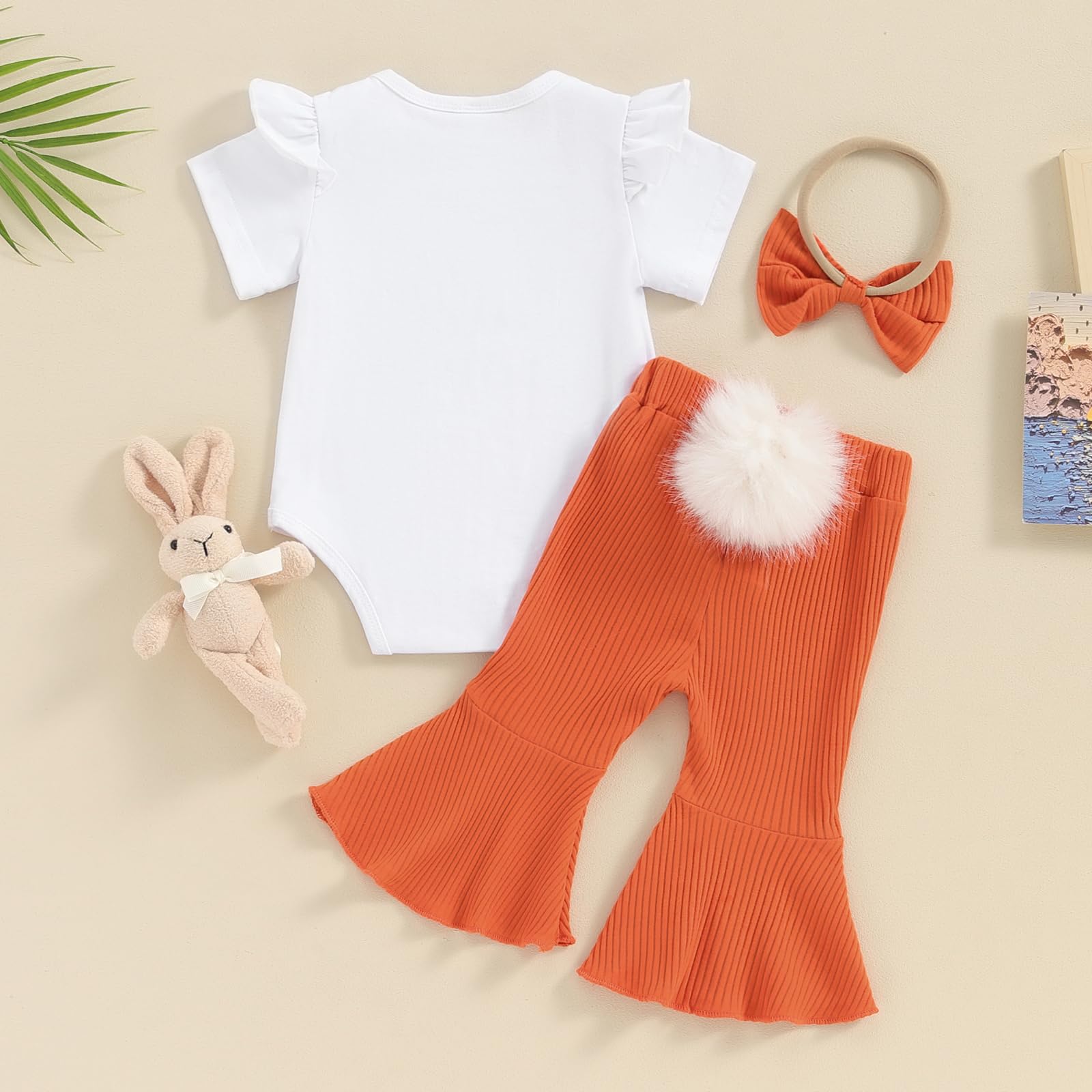 Adorable Newborn Baby Girl Outfit - Bell Bottom Romper with Ruffles, Bow & Flare Pants Set + Headband | Perfect for Photoshoots, Birthday Parties & Special Occasions
