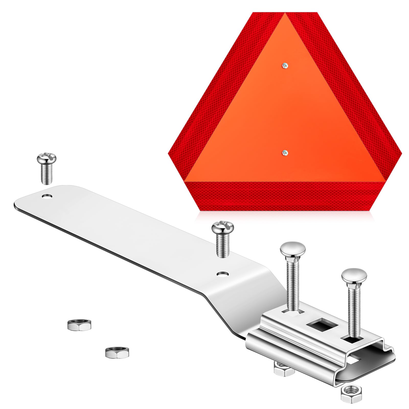 14 x 16 Inch Slow Moving Vehicle Triangle Sign - Aluminum Reflective Warning Triangle with Mounting Bracket for Golf Carts, Tractors & Vehicles - Durable Outdoor Safety Accessories for Roadside Emergencies & Farm Equipment