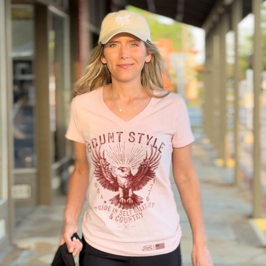 Women's Ethos Eagle V-Neck T-Shirt - Light Pink | Soft & Comfortable Casual Top for Everyday Wear | Perfect for Work, Outings & Relaxing